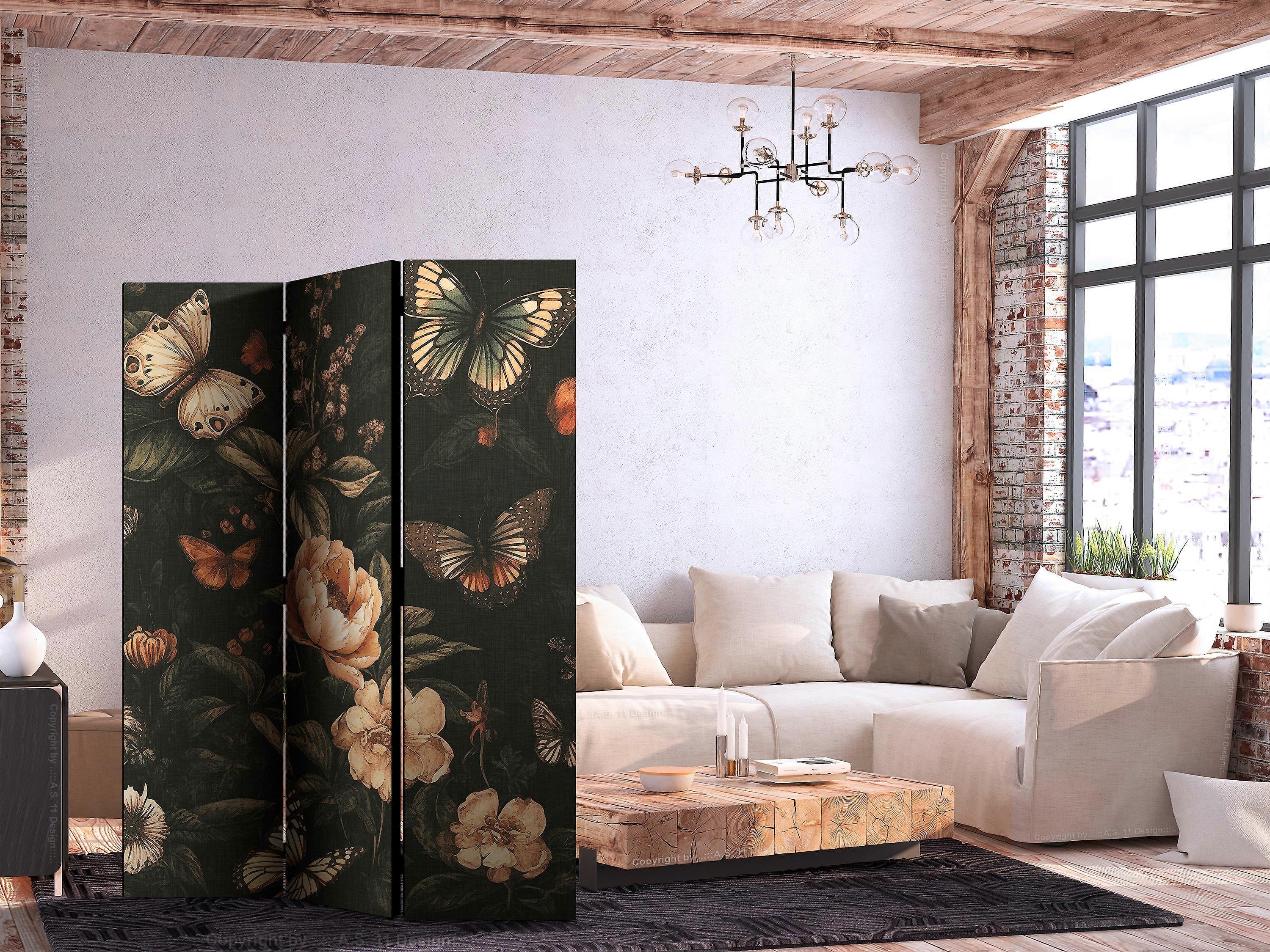 Screen - Mysterious Garden - Butterflies Flying Over Flowers - Rustic Evening