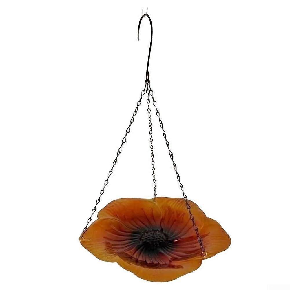 Metal Hanging Bird Bath with Easy Refill Open Platform, Golden Brown Finish, Ideal for Outdoor Birdwatching