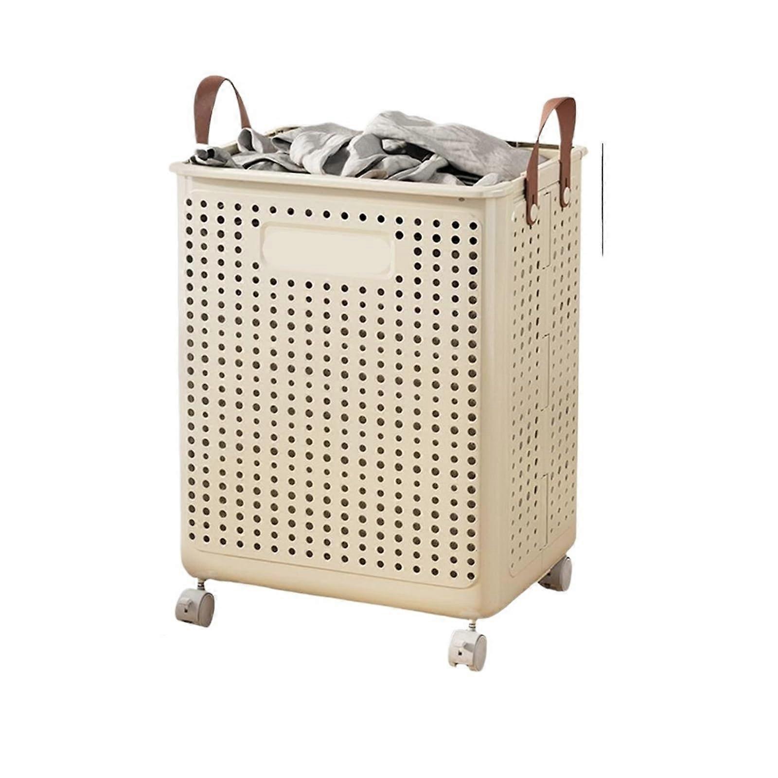 Foldable laundry basket with wheels, large storage for yoga mats (Creamy L)