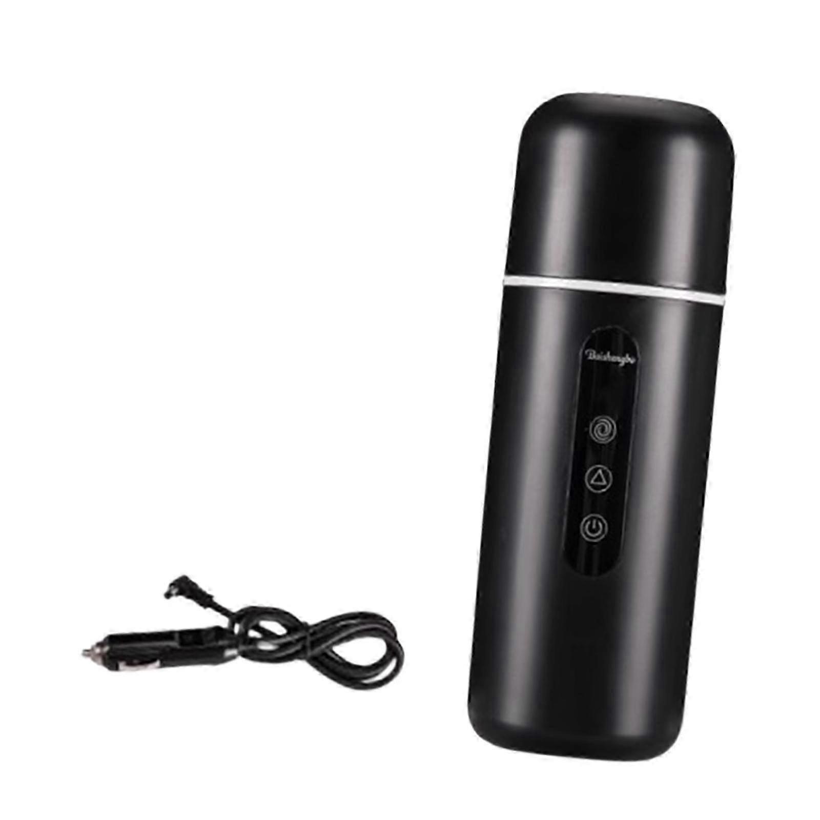Portable Car Kettle Boiler for Beverage Brewing, Compatible with 12V/24V Vehicles for Heating Water and Making Coffee in Black Color