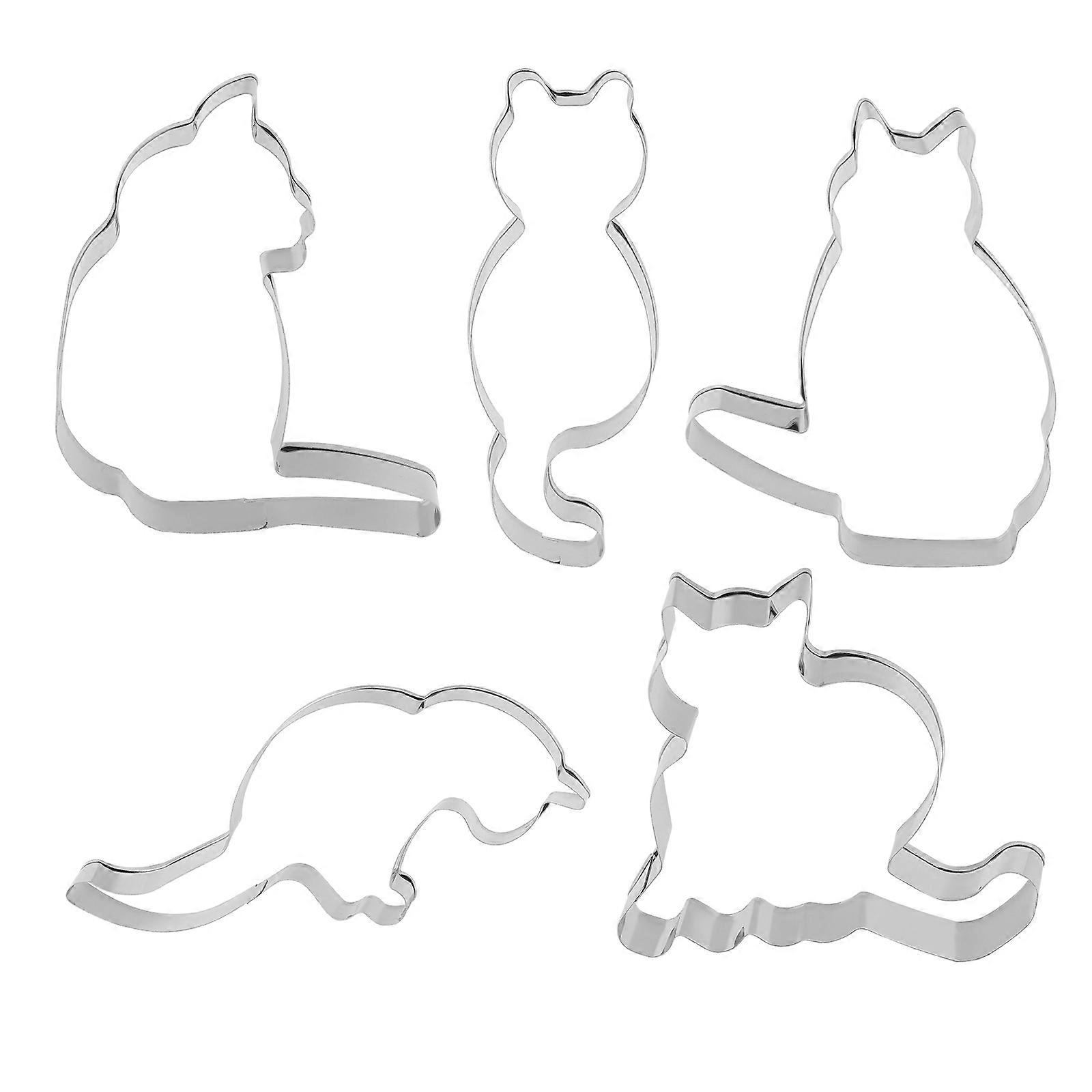 Cat Shape Cookie Cutters Set 5pcs Stainless Steel Baking Molds for DIY Biscuits, Reusable and Portable for Cat Lovers