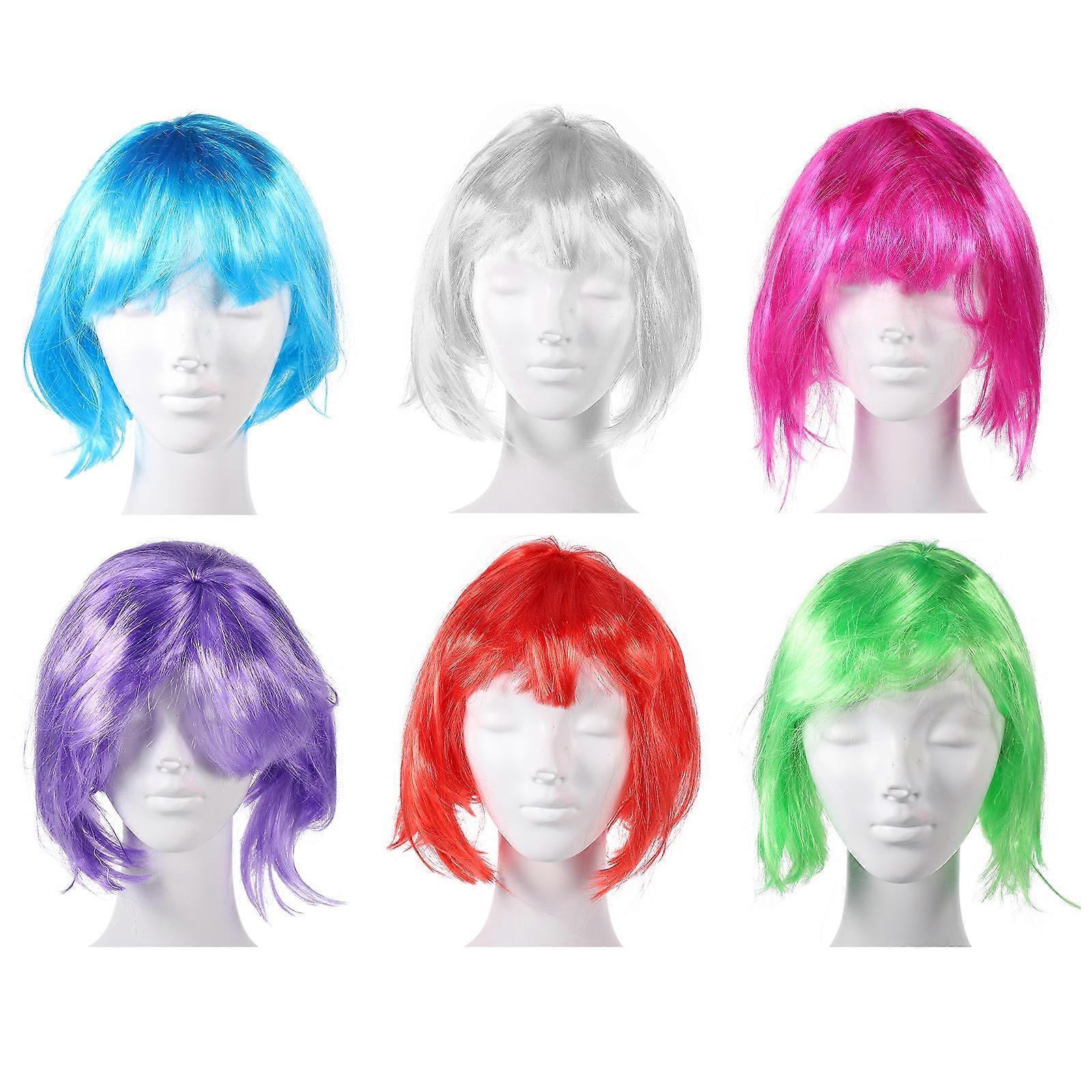 Fancy Party Accessory Short Bob Hairpiece Wig for Cosplay Lovers Rosy Color 6Set