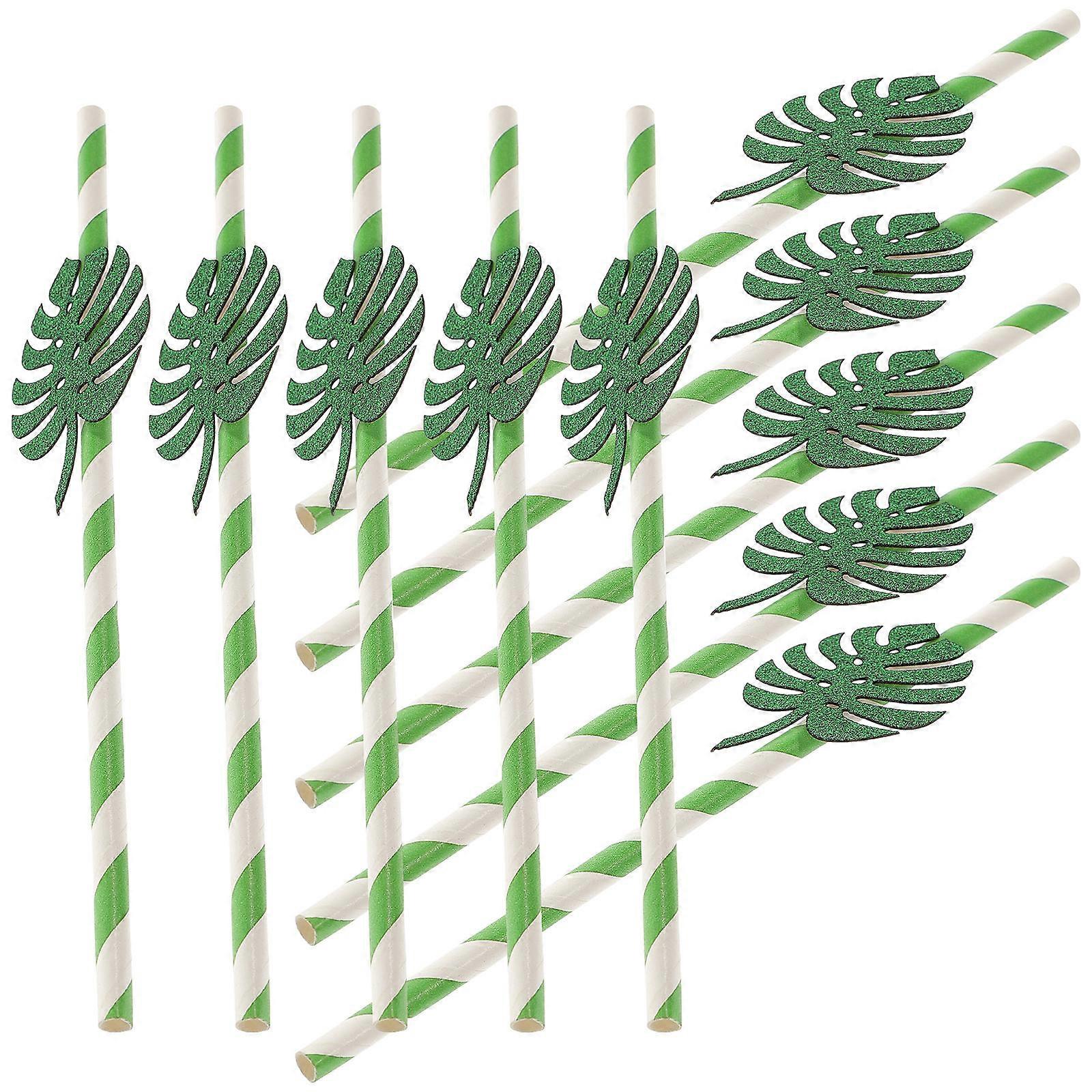 Here's a polished and engaging product description for your **10pcs Tropical Monstera Leaf Paper Drinking Straws With Glitter**:
🌴✨ **Tropical