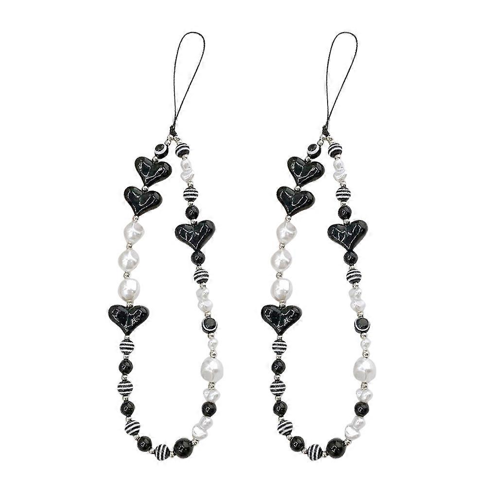 Beaded Phone Lanyard with Heart Charm Detachable Wrist Strap for Decor Acrylic