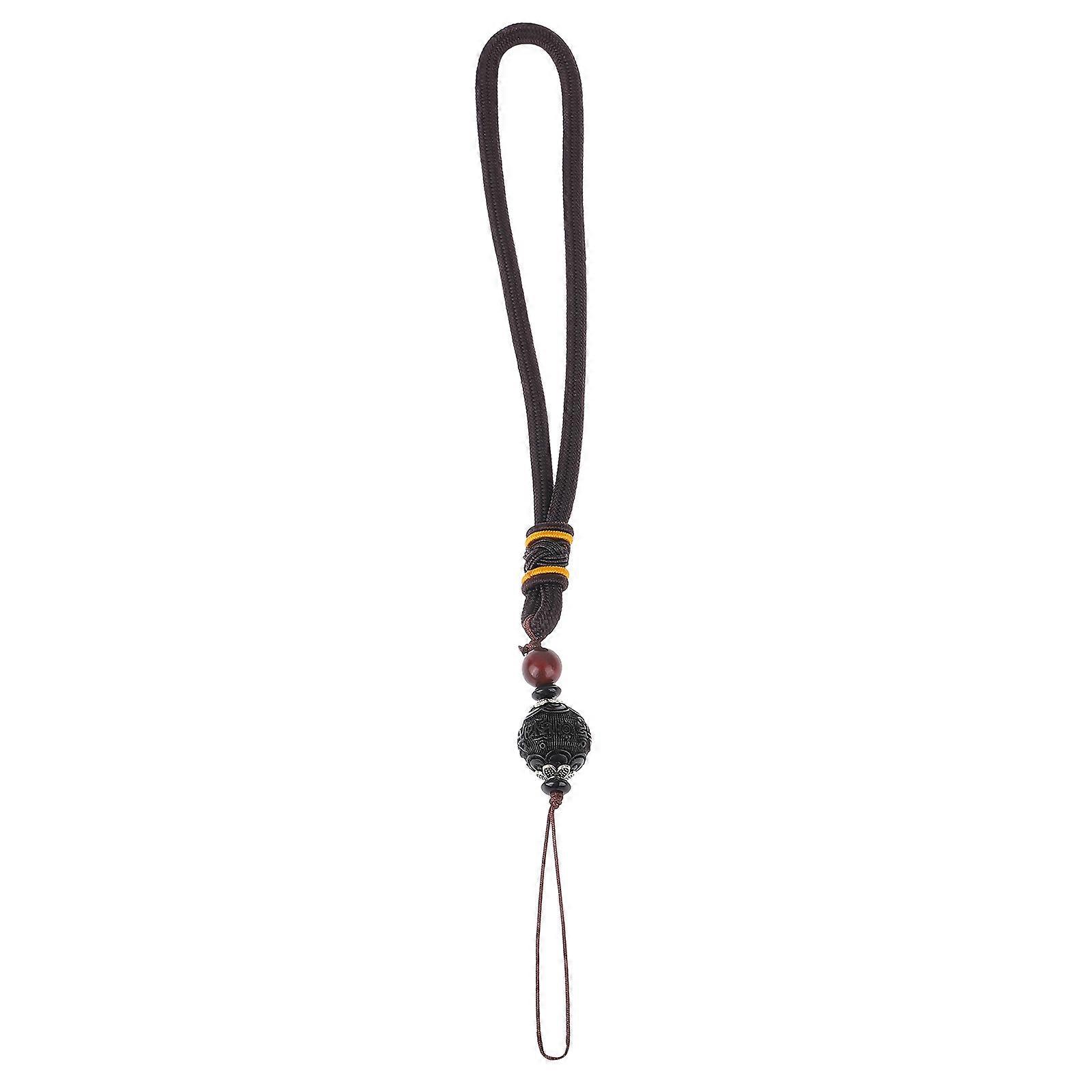 Chinese Style Black Phone Lanyard with 6 Character Pendant Lightweight Wrist Strap for Secure Carry & Decorative Charm Accessory