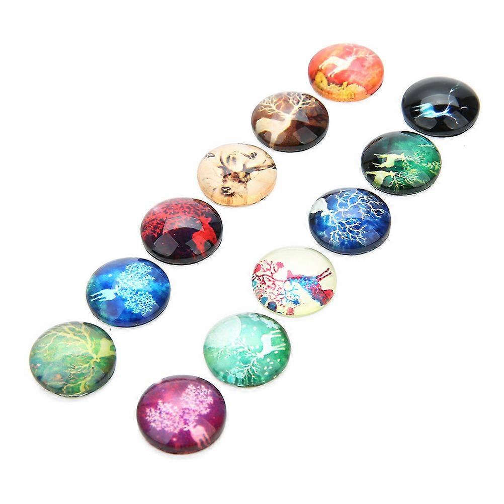 Glass Snap Patches Deer Pattern Glass Patches for DIY Crafts Making Round Shape Assorted Color 20Pcs