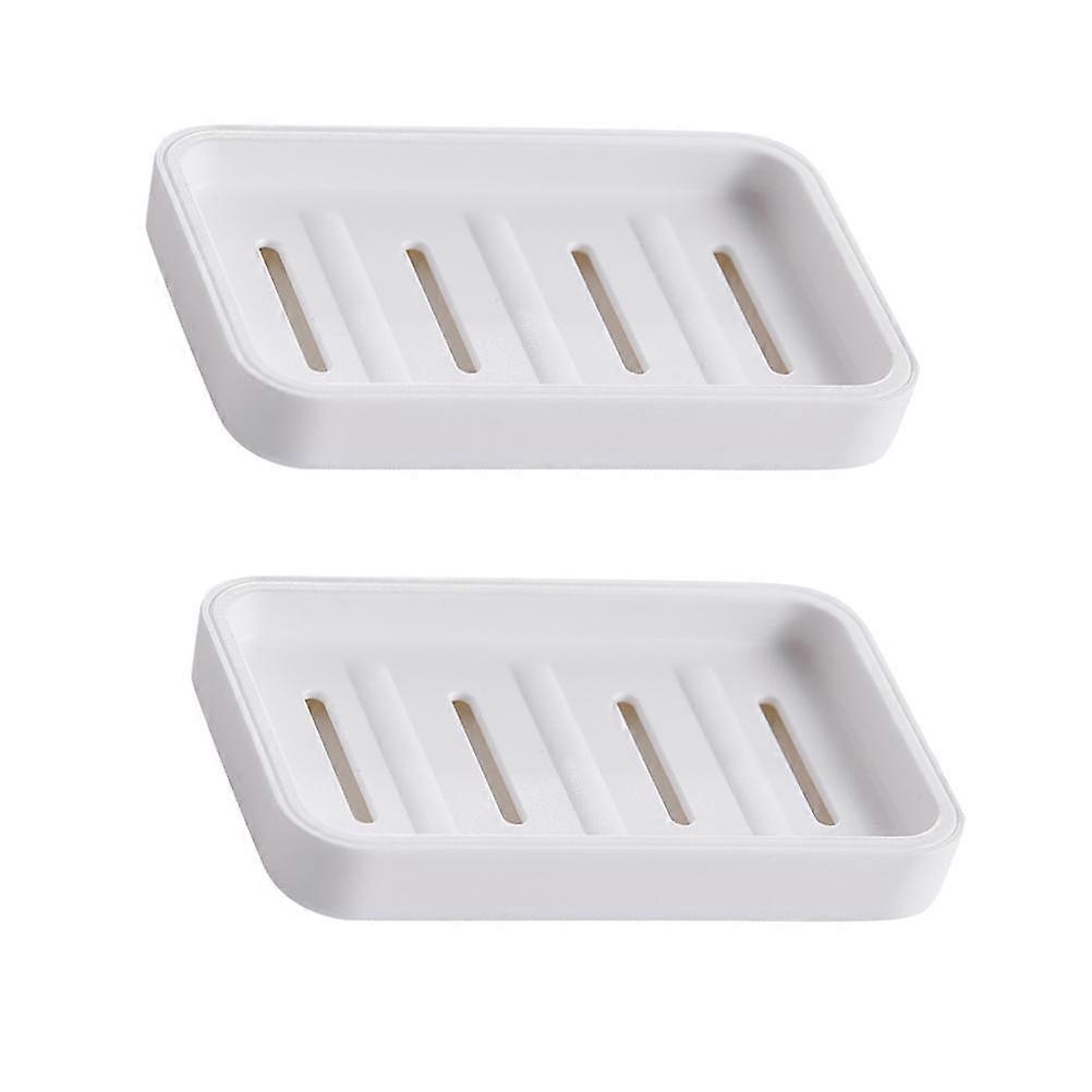 Multi-Layer Soap Box Double-Layer Draining Soap Dish Practical Soap Cases for Bathroom White 13X8.4cm 2Pcs