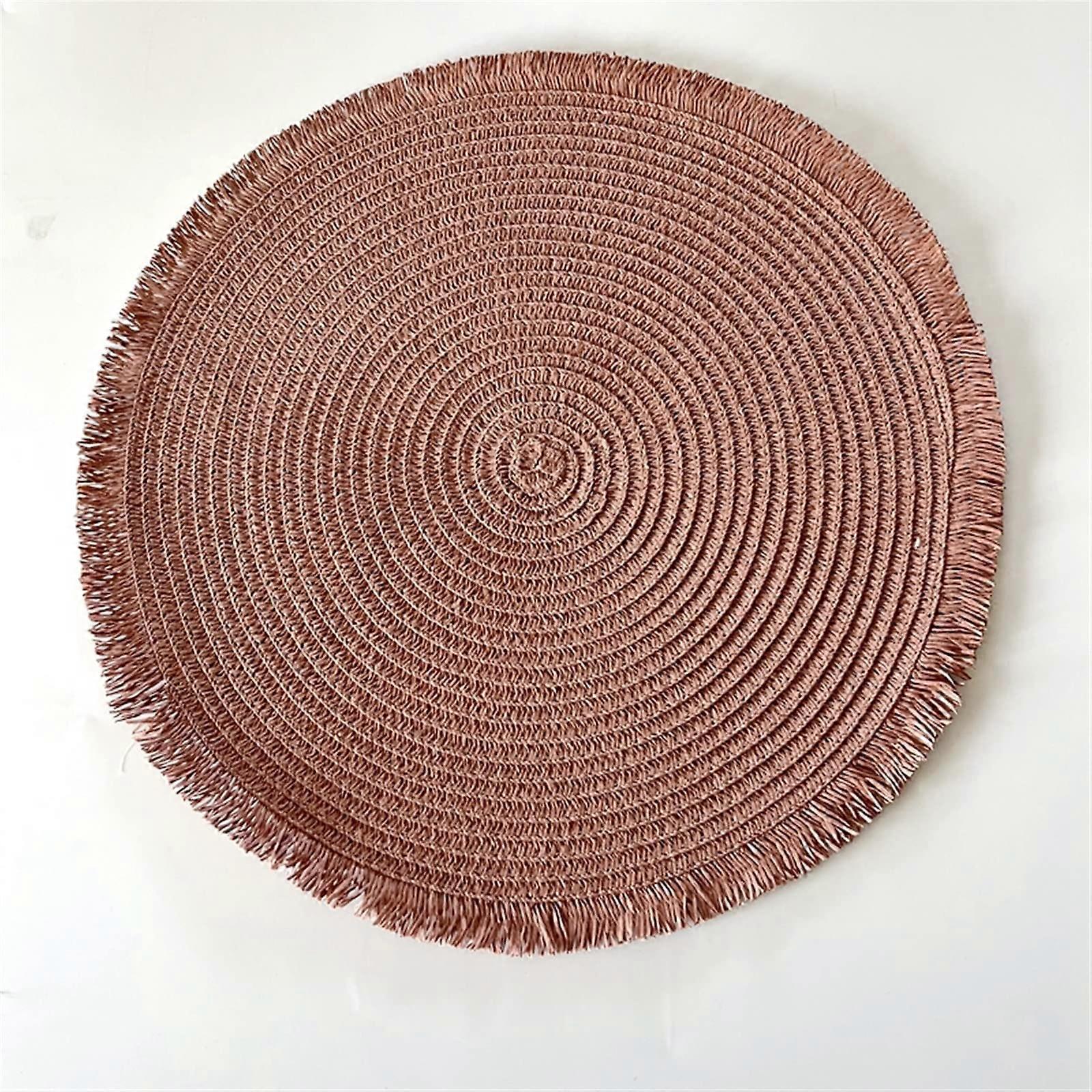 Macrame Cup Pad Bohemia pure handmade cotton braid Nonslip Coaster (Color : P, Size : Round)