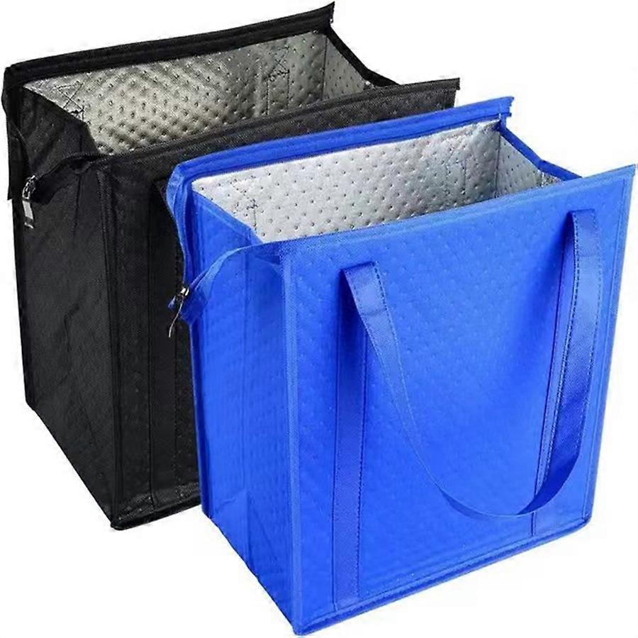 Set of 2 insulated refrigerator bags, zipper, black and blue
