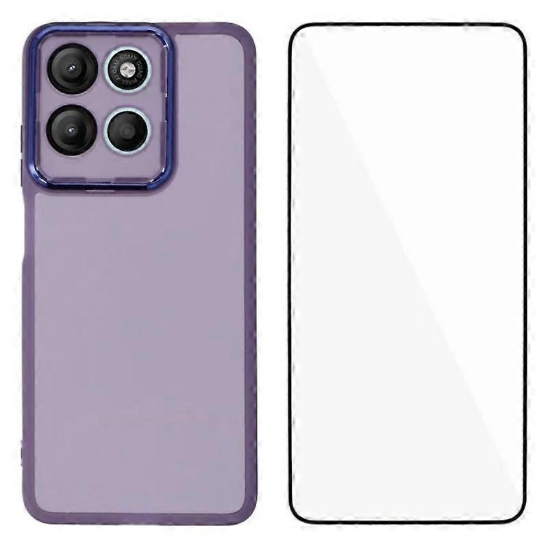 Compatible For Motorola Moto G15 4G TPU Case WANLONFENG DKSM Series Electroplated Frame Back Cover with Tempered Glass
