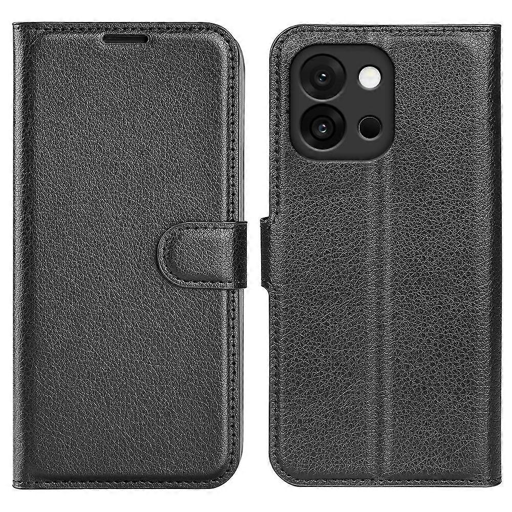 Étui à rabat horizontal en cuir à texture litchi avec support