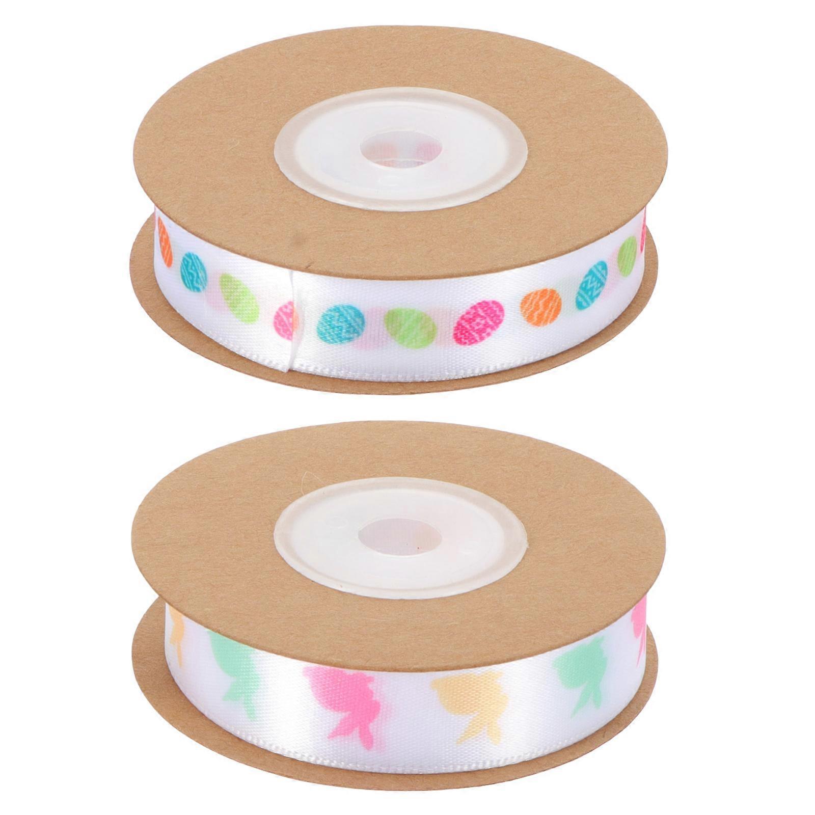 Decorative Wired Ribbons Multi Colored Egg Ribbon Easter Party Festive Design 2 Rolls