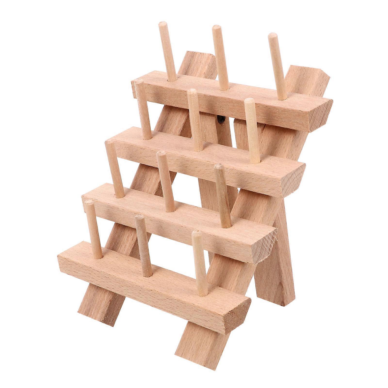 Folding Wooden Thread Rack with Beech Wood Spool Capacity Sewing and Embroidery Organizer Stand for Accessories and Small Item Storage