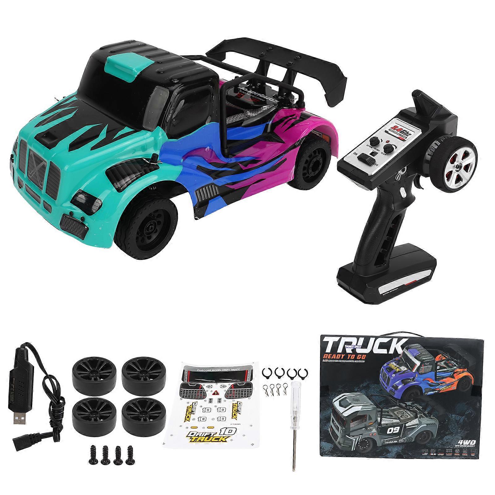 1/16 RC Car 4 Wheel Drive Simulation Structure Explosion Proof 2.4G Remote Control Car Green