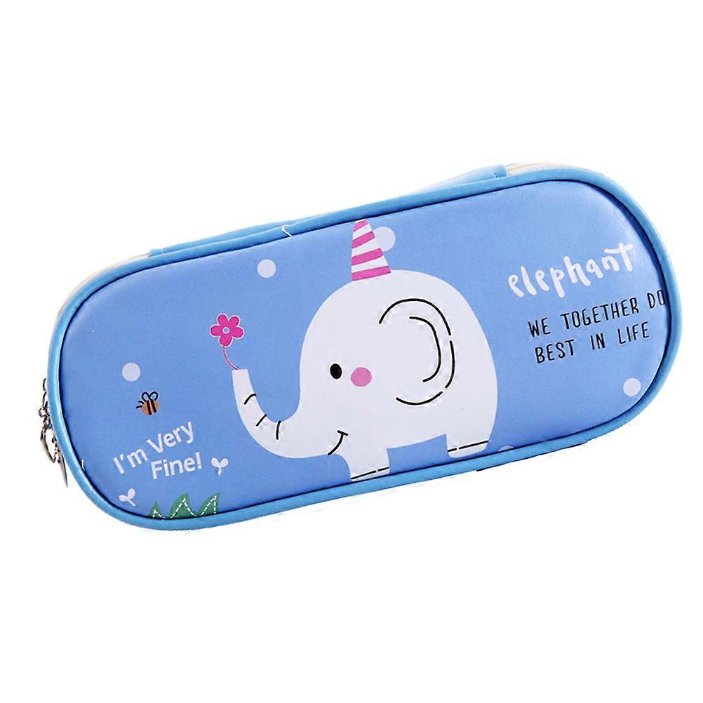 Multi-Functional Convenient Pencil Box Cartoon Animals Pen Storage Blue Rectangular School Supplies Pencil Case 1Set