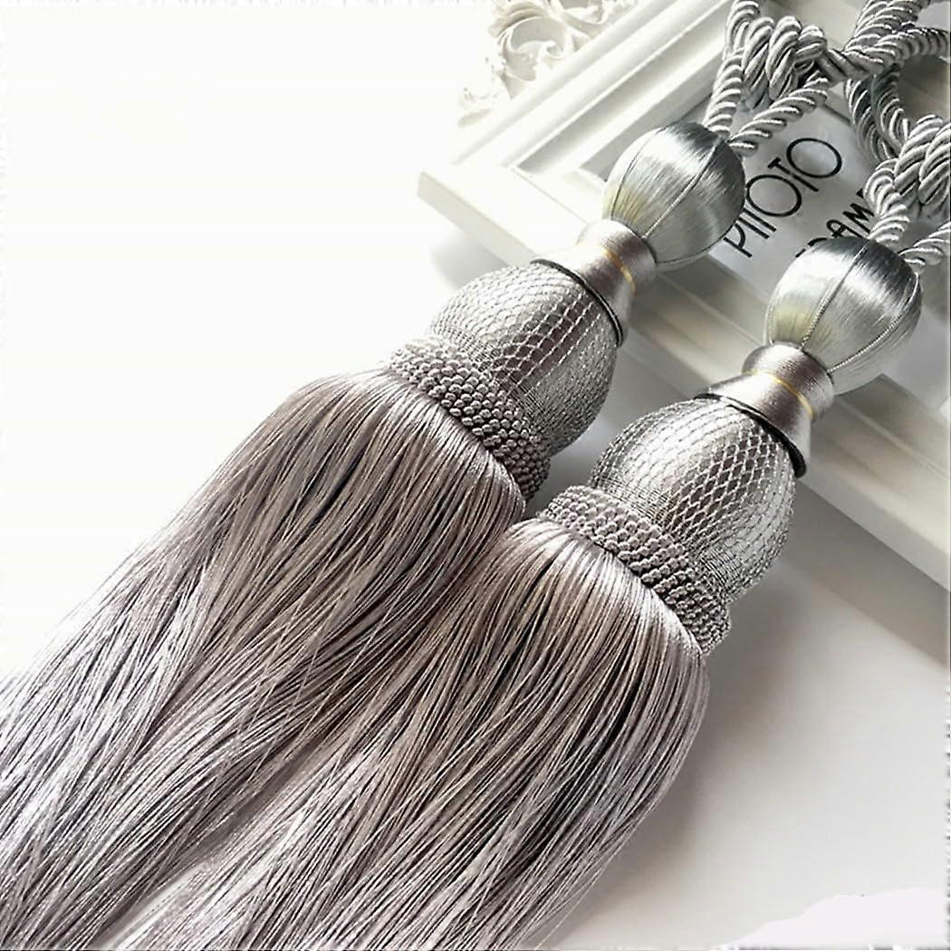 1 Pair Curtain Ropes Curtain Clips Rope Tape Large Tiebacks Ball Tassel Curtain Rope Tiebacks for Draperies Tiebacks Door Hanger (Silver)