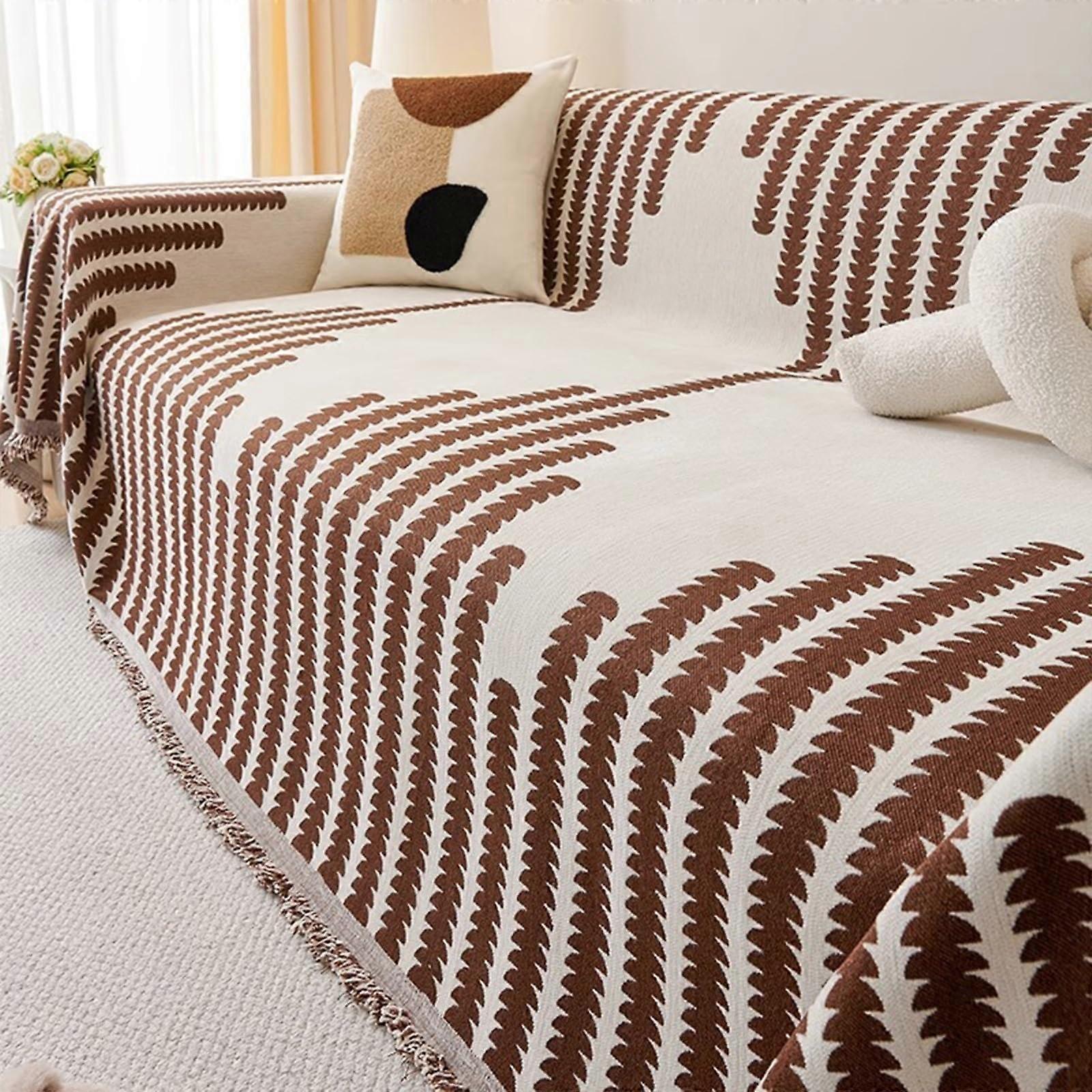 Sofa Covers Soft Washable Non-Slip with Tassel, Super Soft Fabric, Coffee Color, 180 x 130 cm Size
