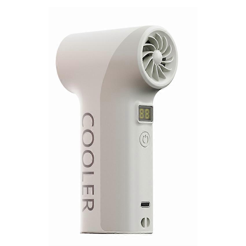 Powered Hand Fan Rechargeable Violent Fan with Light Portable Brushless High-speed Handheld Digital Display Bass Mini Silent Fan (Gray White)
