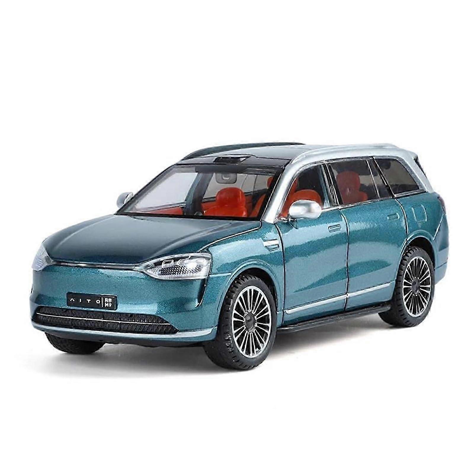 Metal Car Models Kit 1:24 for AITO M9 SUV Energy Vehicle DieCast Car Model Sound and Light Toy Collection Display for Home Decorations (Blue)