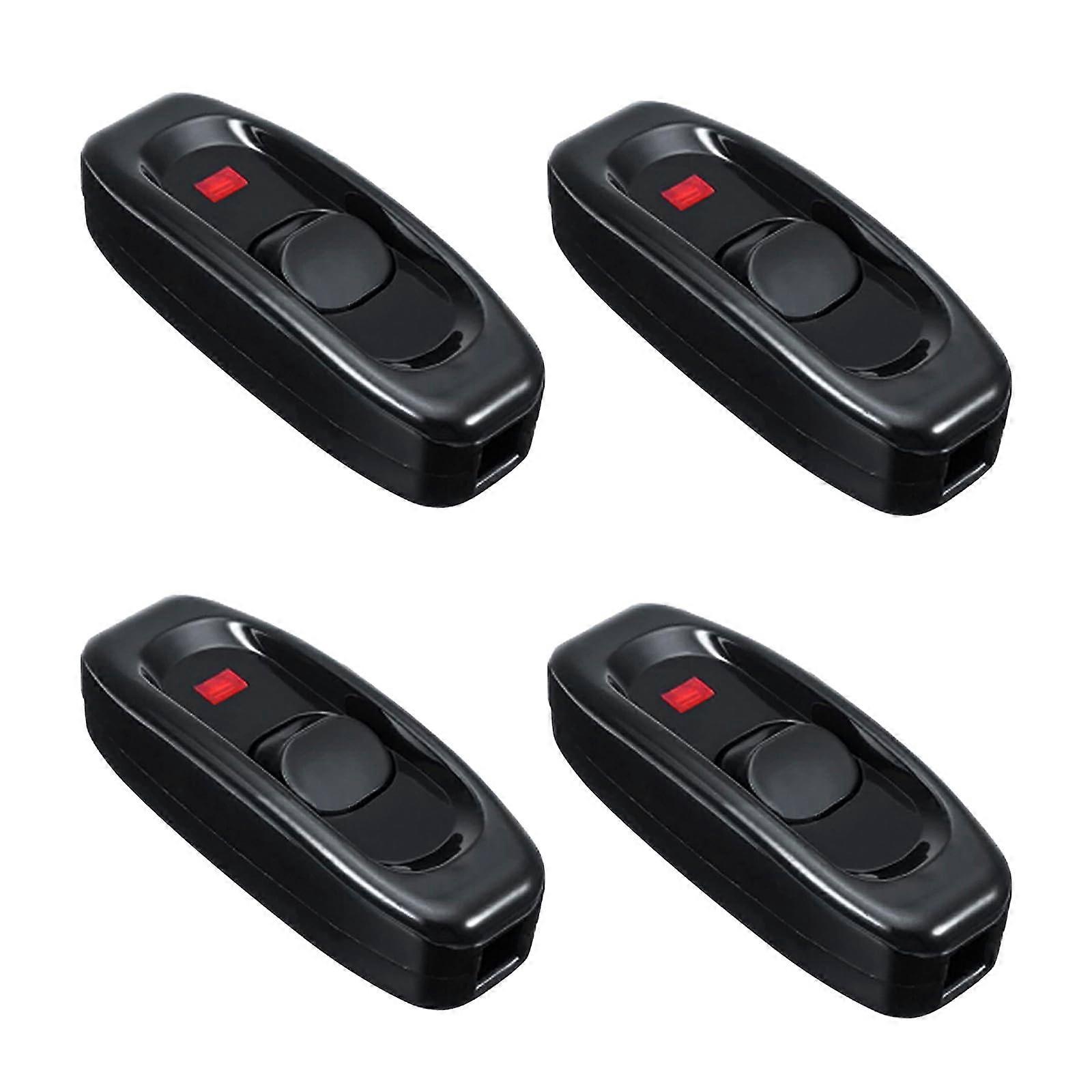 Cord Switch Pack of 4, Intermediate 2-Pin Cable Switch 250V/10A for Small Appliances and Lamps, Black