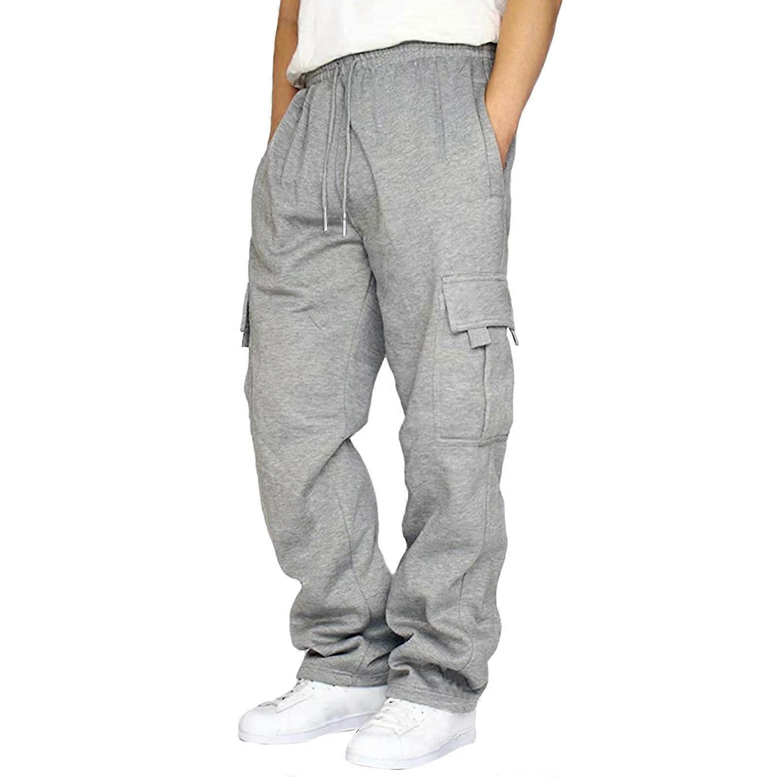 Men's Workout Trousers with Drawstring and Side Pockets Cotton Plain Work Trousers