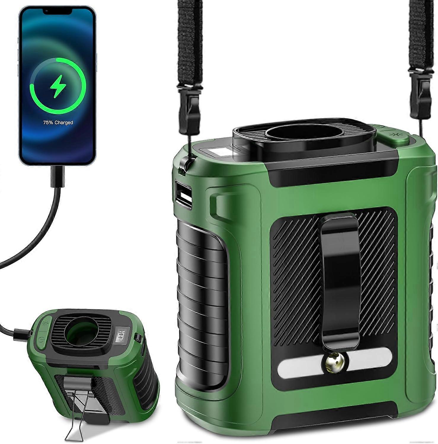 Portable Waist Fan, 5 Speeds 20000RPM Strong Airflow, 10000mAh Battery Powered, with Display, Flashlight, Hands-Free Hanging N