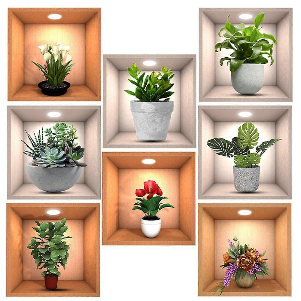 8PCS Fresh Potting Wall Stickers, Self Adhesive Removable PVC Wall Decals, Realistic Plant Design for Home Decor, Easy Peel Off, Scratch Concealment