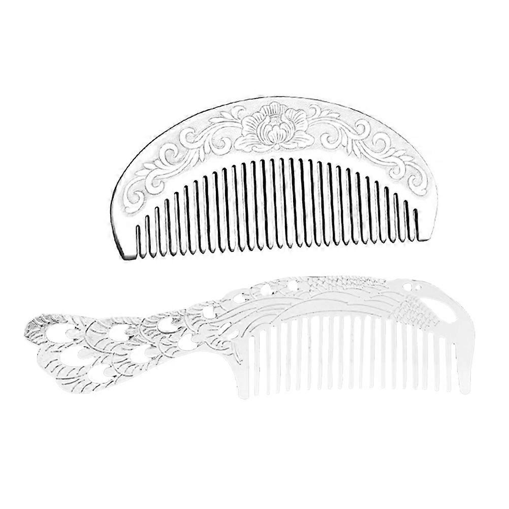 2Pcs Silver Hollow out Makeup Combs Practical Styling Tools