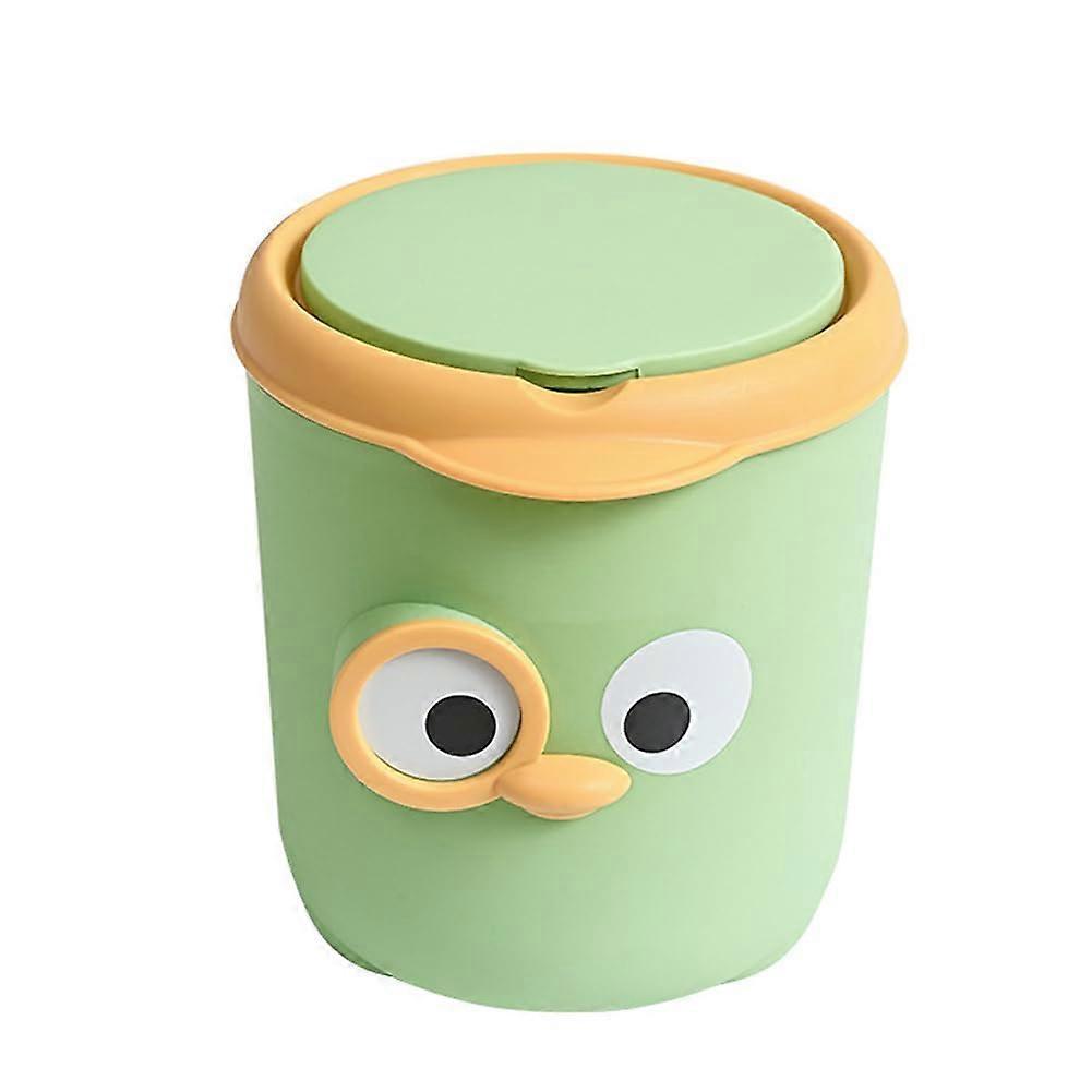 Mini Table Waste Bin 2.2 L, Small Desk Trash Can With Lid, Space-Saving Compact Cartoon Bin For Kitchen Bathroom, Green