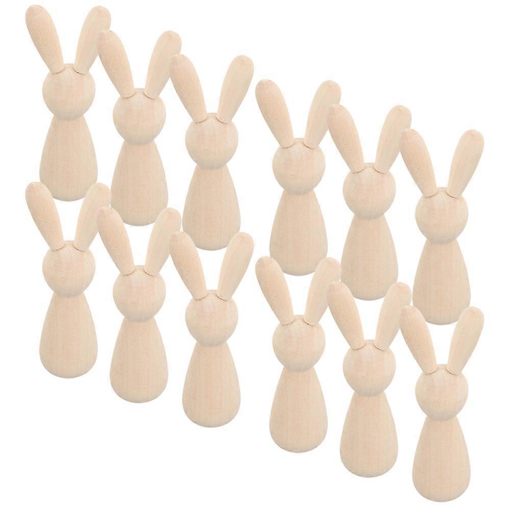 12pcs Mini Wooden Rabbit Unfinished for Decor DIY Handicrafts Khaki Wood Compact Size