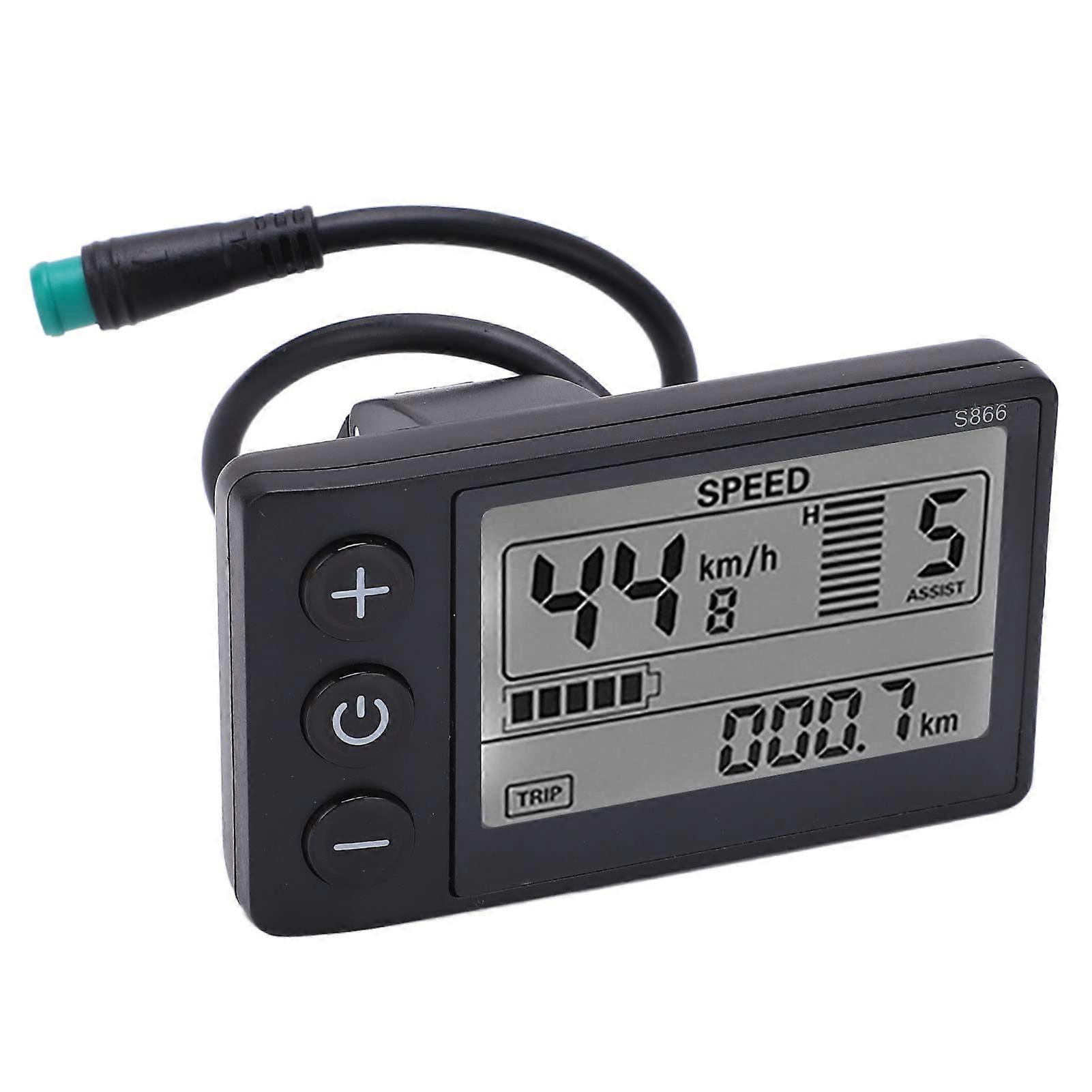 S866 Electric Bicycle LCD Display, 24V 36V 48V Electric Bicycle Scooter Control Panel with Waterproof Plug