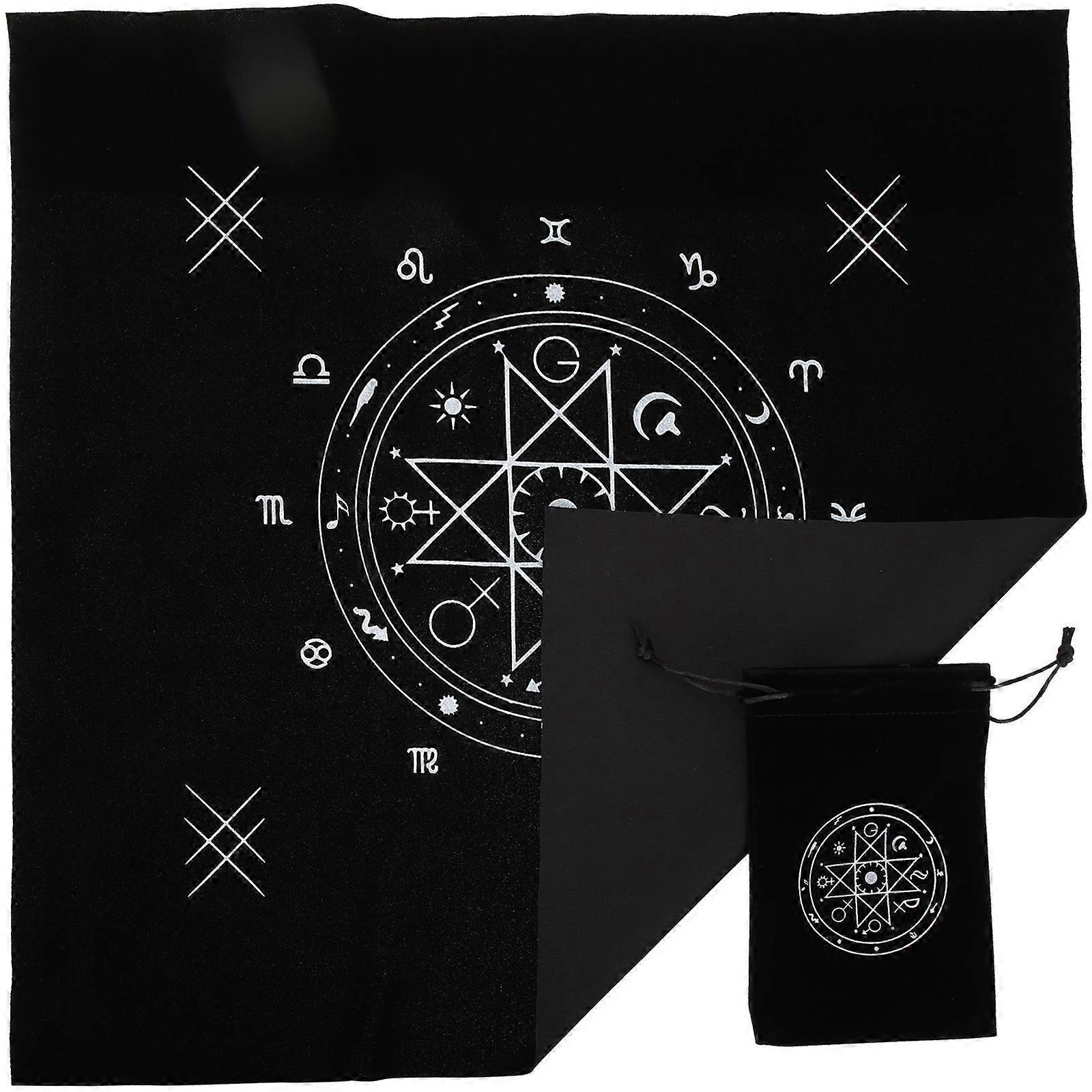 Card Storage Bag And Tablecloth 1 Set Altar Tarot Design Ideal For Divination Rituals In Black Color With Active Dyeing Technology