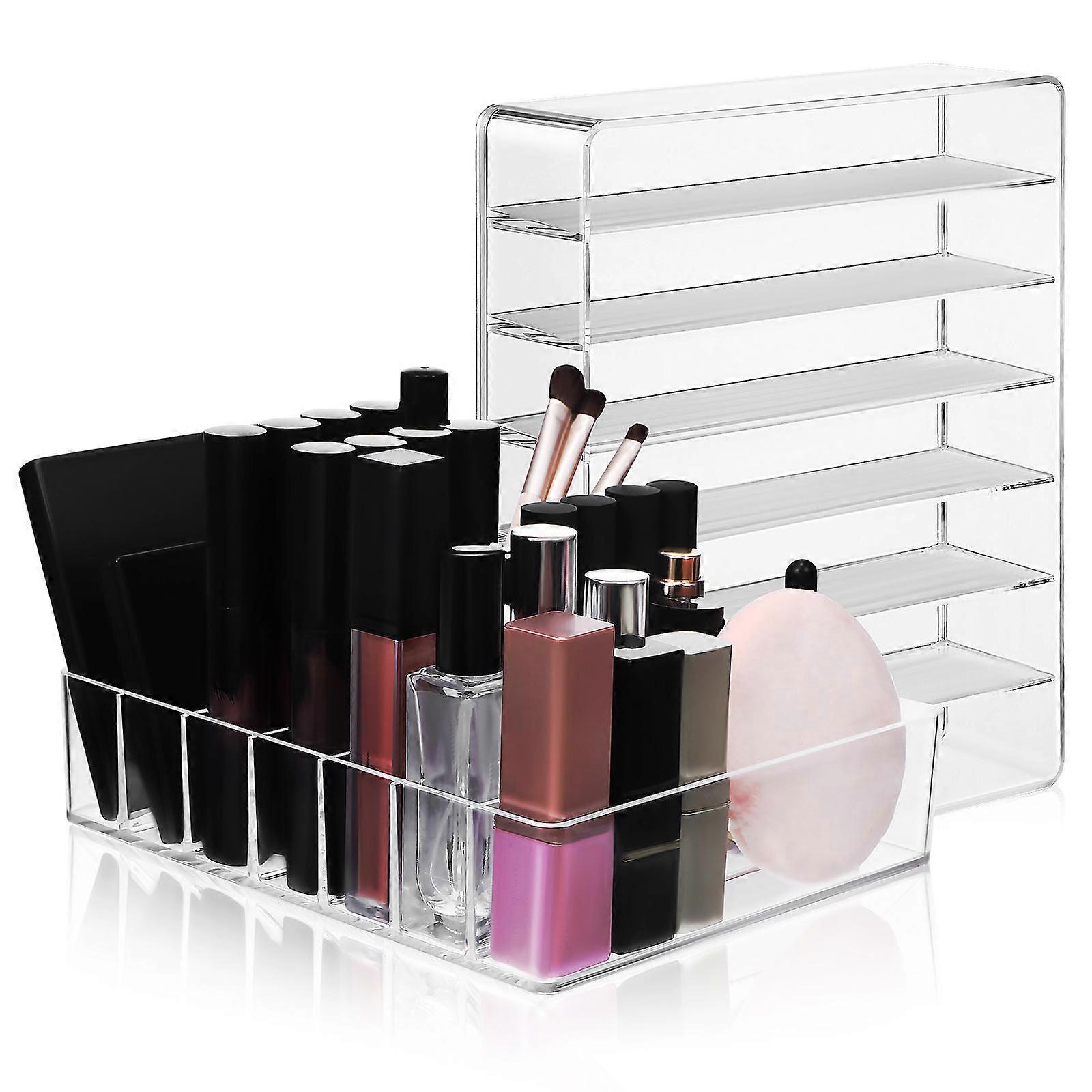 Acrylic Storage Case with Ample Room for Eyeshadow and Makeup 2 Pieces Transparent