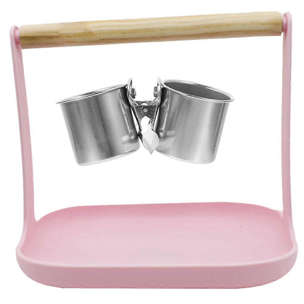 Pink Bird Perch Stand with Feeding Cup for Pet Use Portable Parrot Standing Pole Multifunctional 1