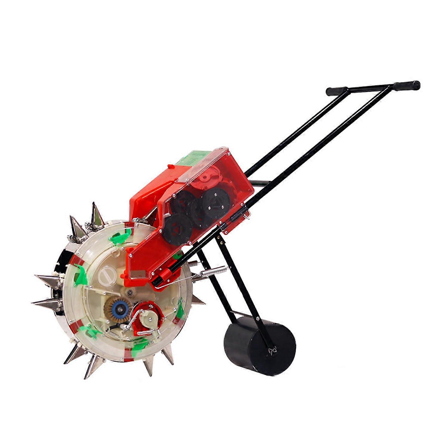 Manual Seed Fertiliser Machine, Hand Push Roller Planter, Stainless Steel Wheels, Lawn and Garden Spreader with 7 Seeding Discs, 10 Holes