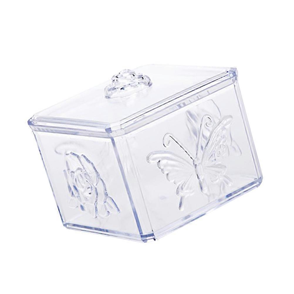 Clear Cotton Pad Holder with Carving Pattern Design Dispenser Makeup Organizer with Lid (Transparent)
