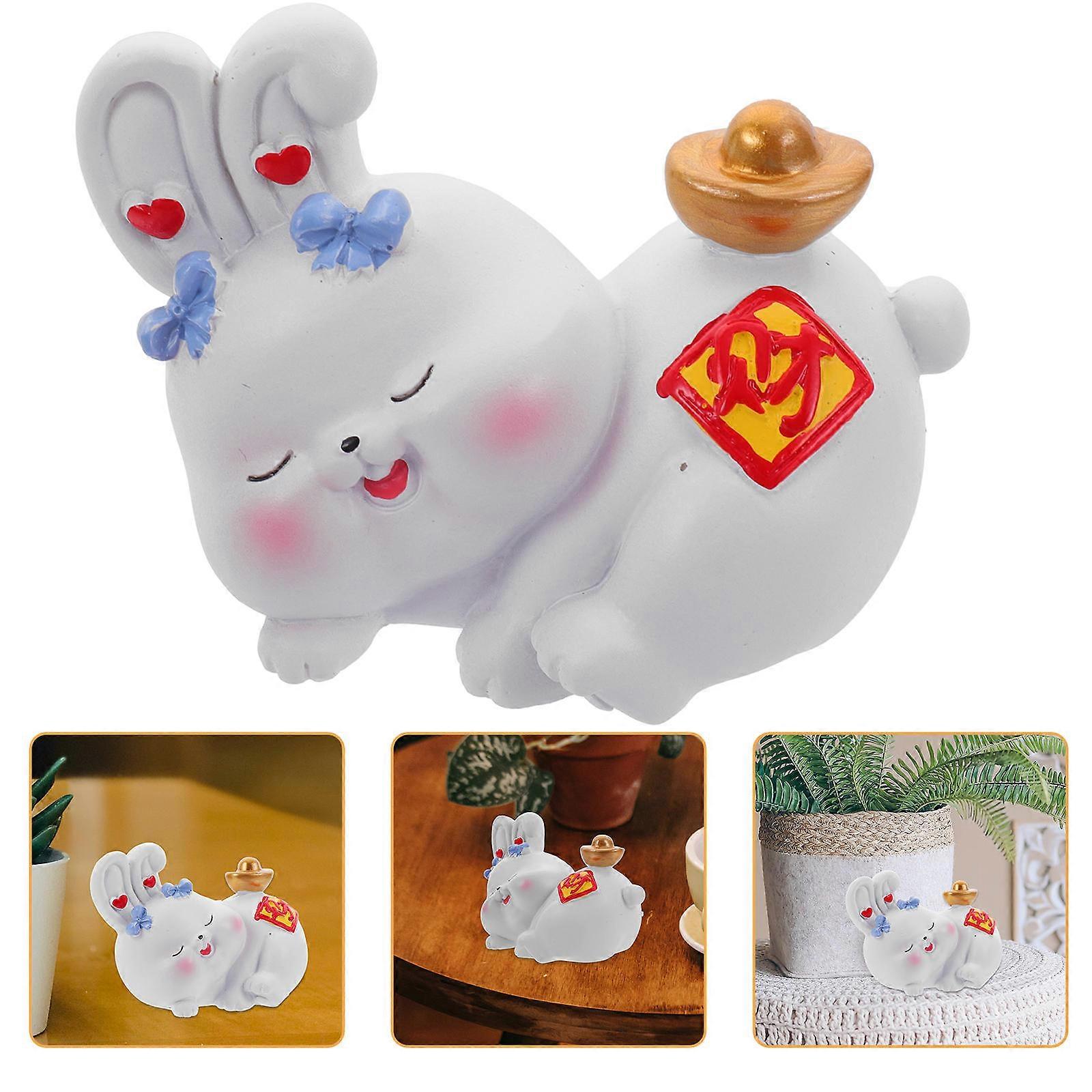 Sky-Blue Resin Rabbit Statue Rabbit Year Home Ornament 8.5X6X5CM Perfect For Indoor Tea House Decoration 1Pcs