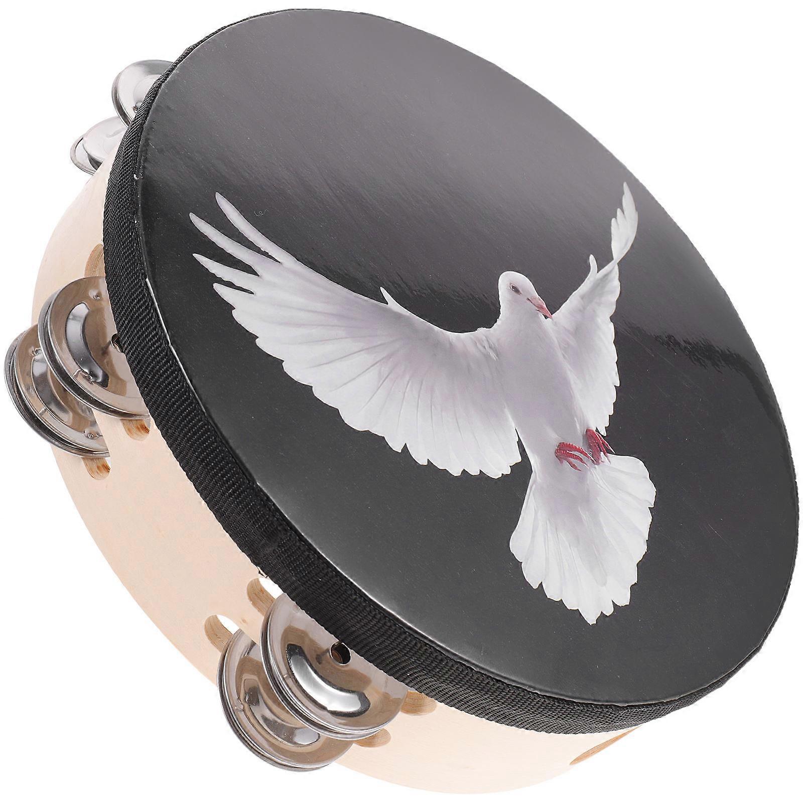 Children Handheld Tambourine For Choir Practice 7.9×7.9×2.2in Clear Printing Round Frame 1Pcs