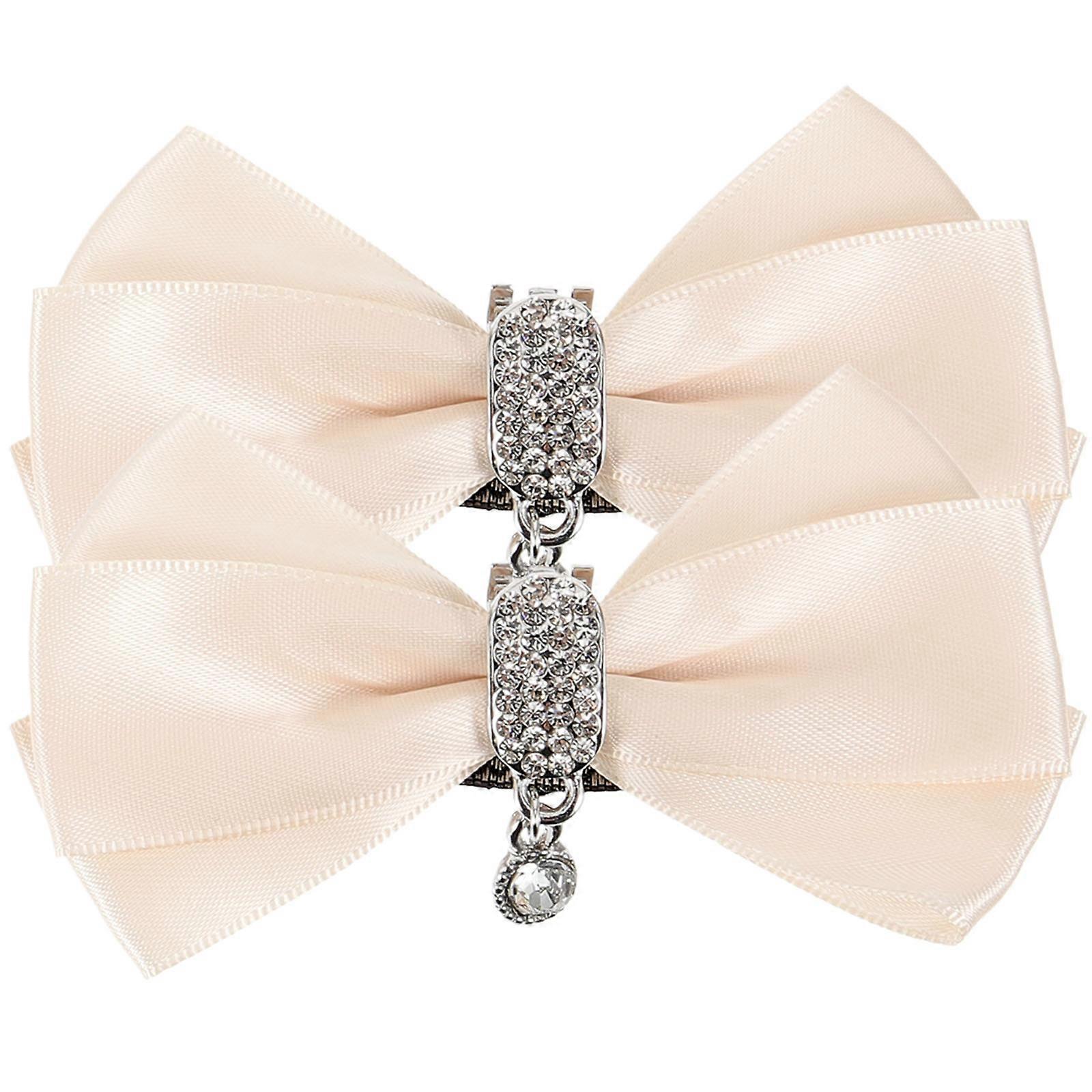 Elegant Rhinestone Bowknot Shoe Clip For Women Shoes And Handbags In Beige Color With Decorative Function 1 Pair