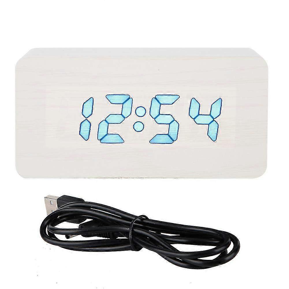 Portable USB Alarm Clock with LED Temperature & Humidity Display - Stylish White Wake Up Clock for Home & Travel