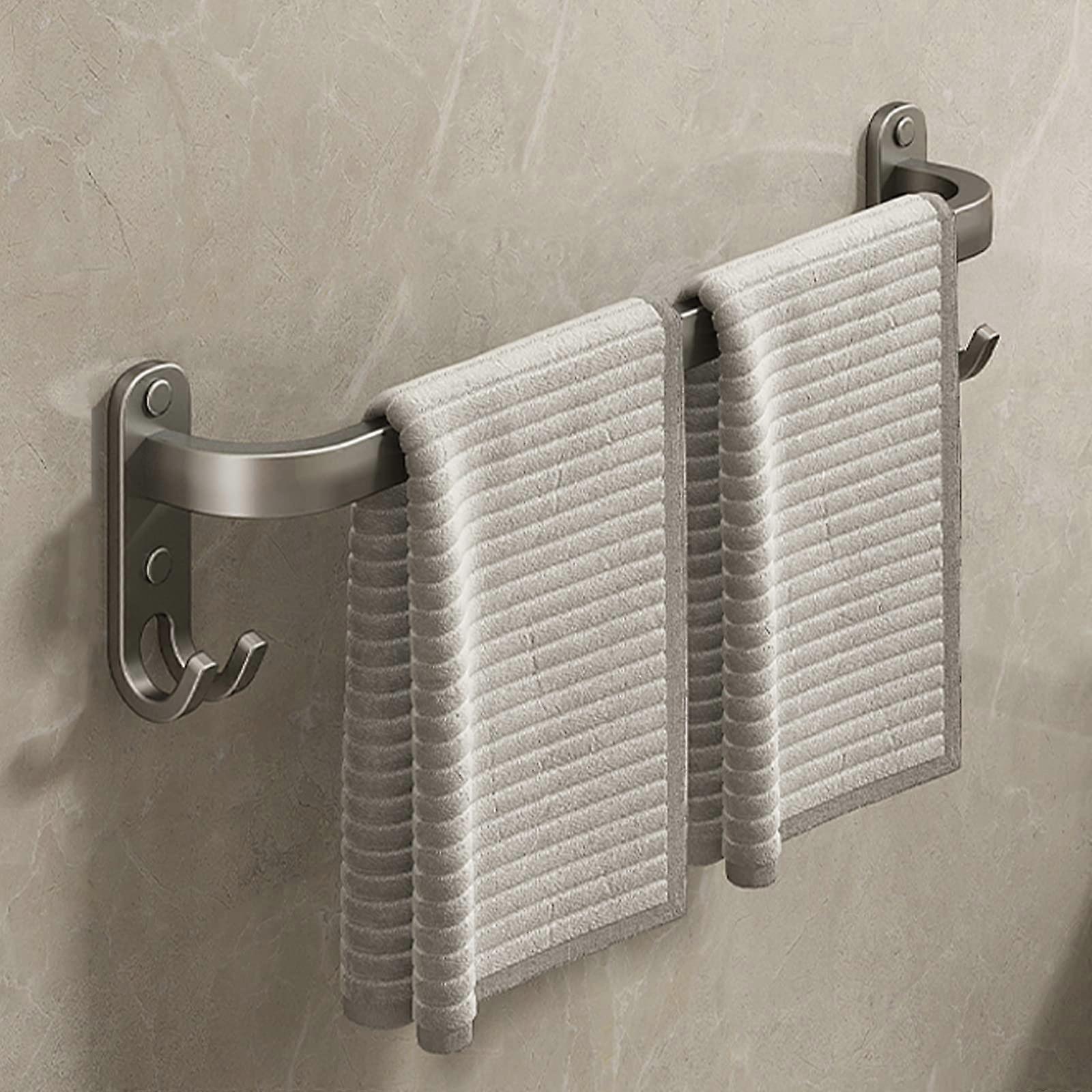 3Tier SelfAdhesive Towel Holder with Hooks for Bathroom and Kitchen, Gray SpaceSaving Towel Organizer, No Drilling Required