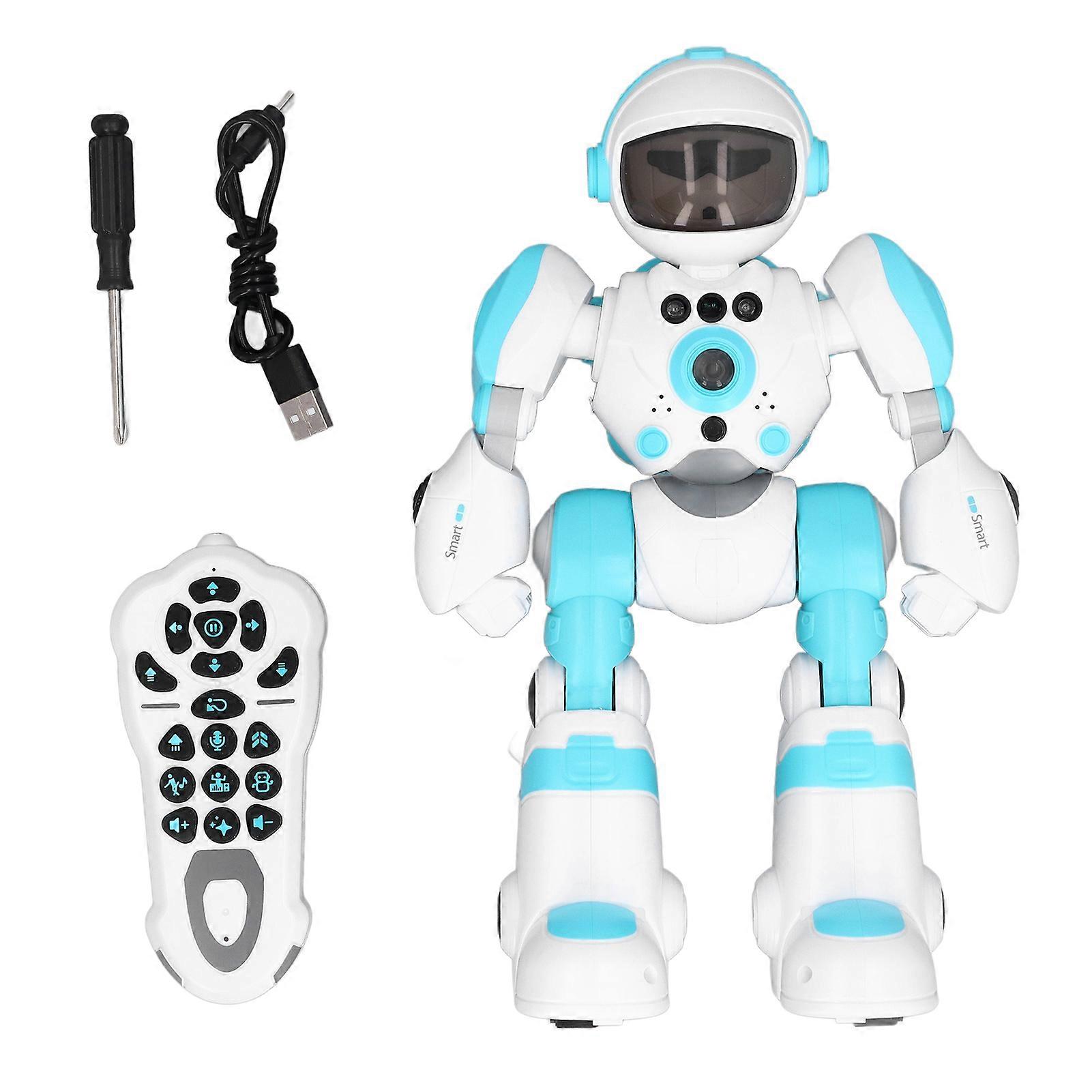 Children Remote Controlled Robot Toy with Gesture Control 4 Voice Changing Modes Colorful Light Intelligent Programmable Robot Blue