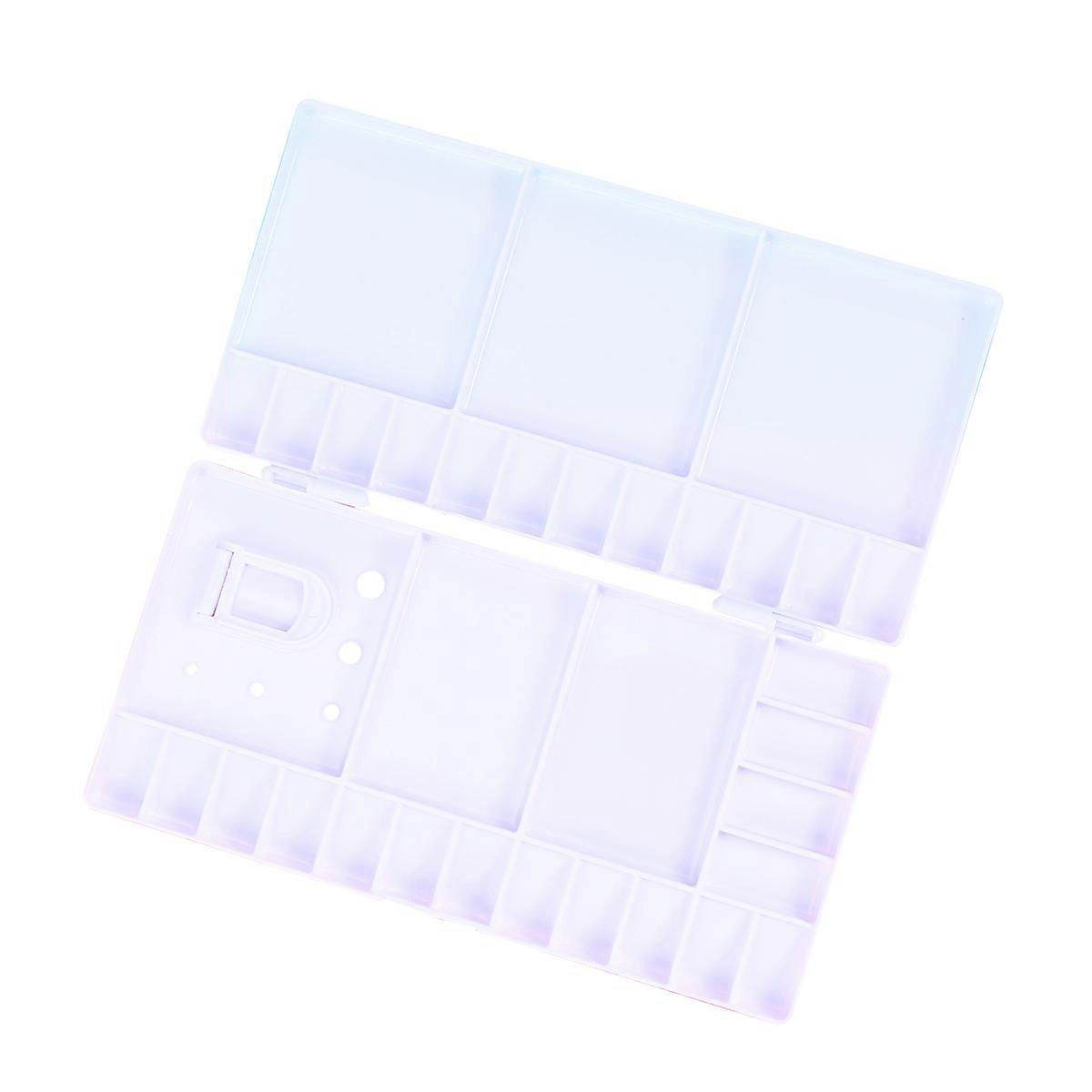 Folding Watercolor Paint Tray Plastic Palette with 33 Compartments Brush Holders and Thumbhole for Artists Students or Art Studios (White)