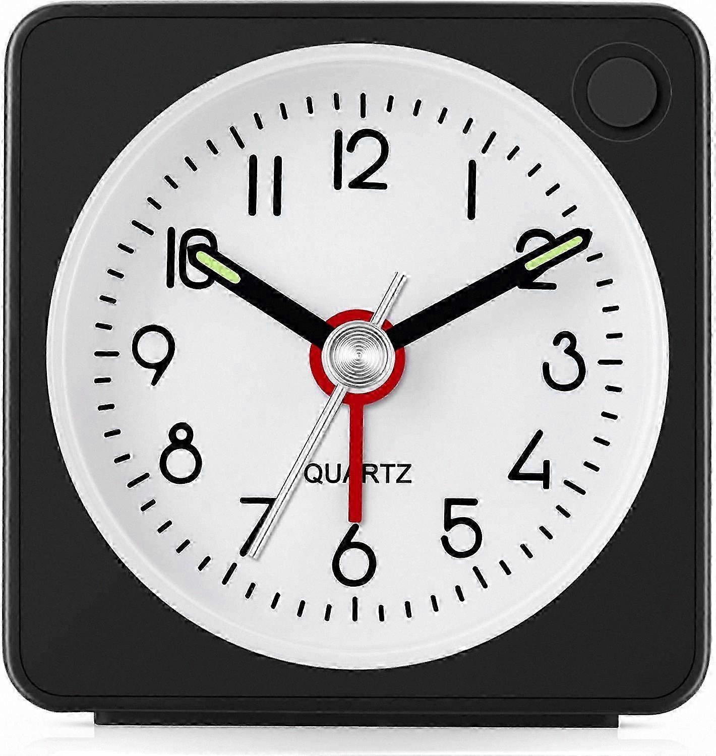 Compact Travel Alarm Clock with Snooze and Light, Ultra Small Silent Non-Ticking Clock for School and Travel (Black)
