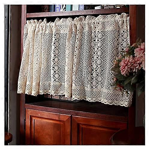 Crochet curtains in farmhouse style, short cotton valance (Color: Beige, Size: W150xH45cm)