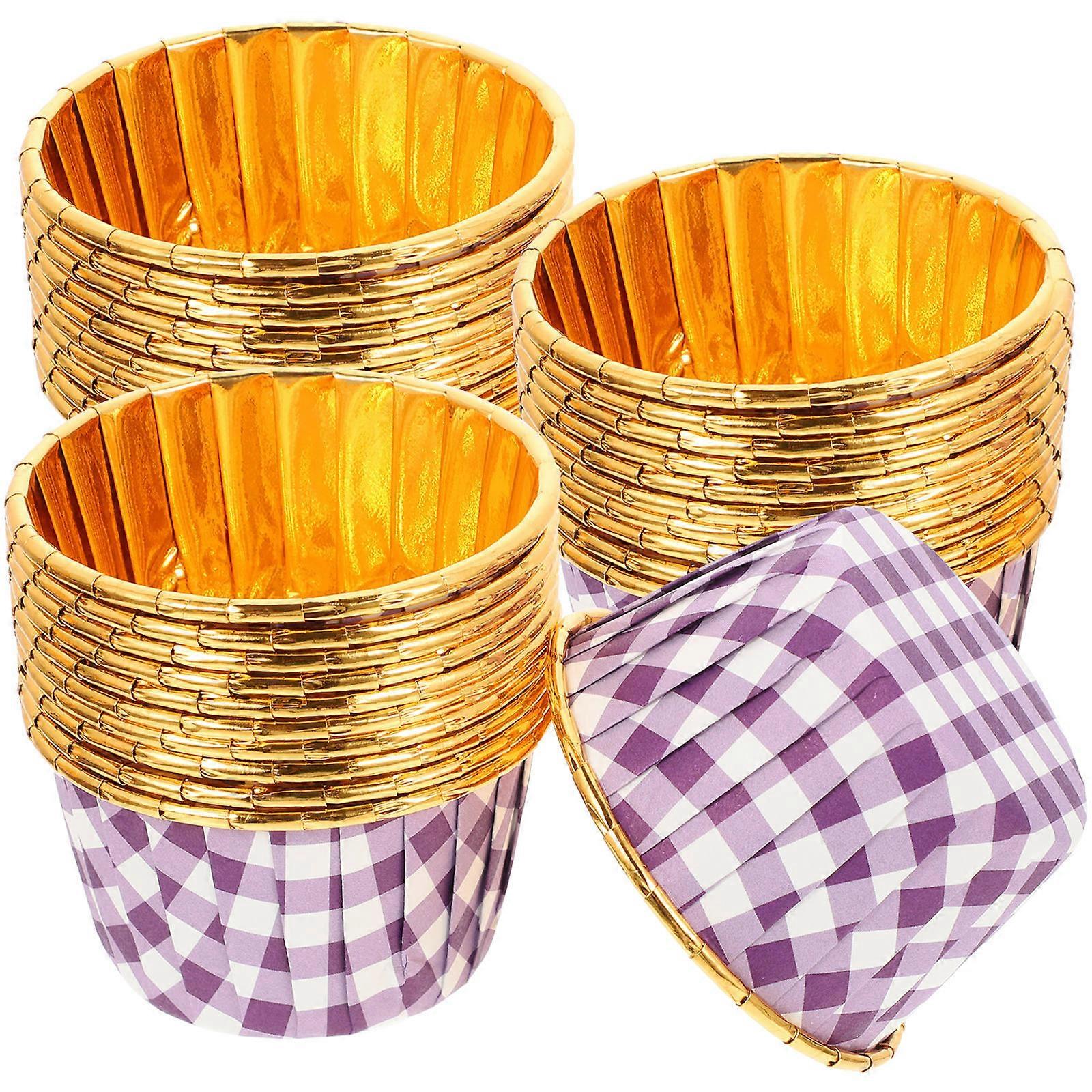 Purple 50Pcs Decorative Cake Cups Reusable Muffin Wrappers For Weddings With Slightly Waterproof 7X4CM Size