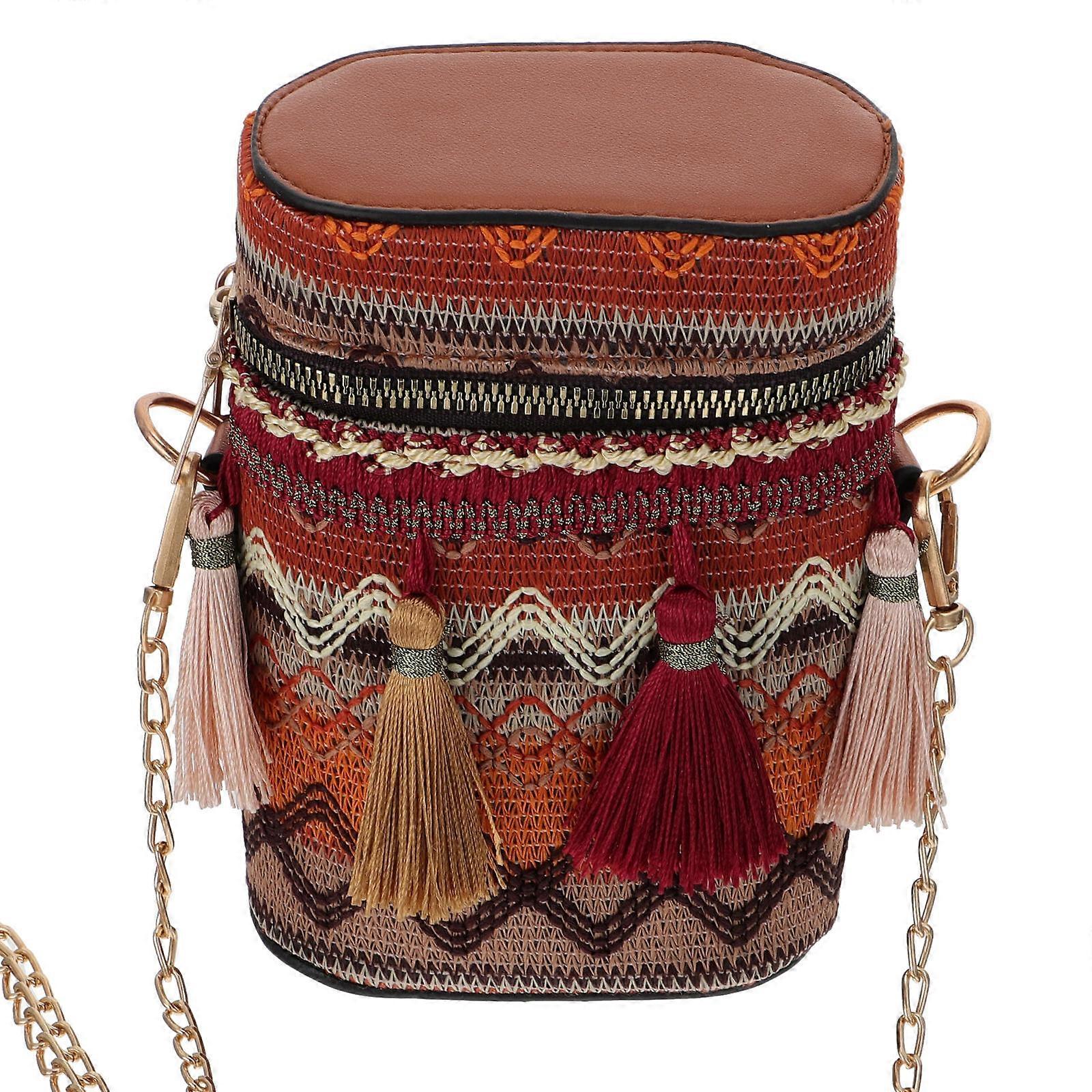 Barrel Shape Crossbody Bag 1Pc Stylish Storage Pouch For Girls Ethnic Wind Ideal For Traveling