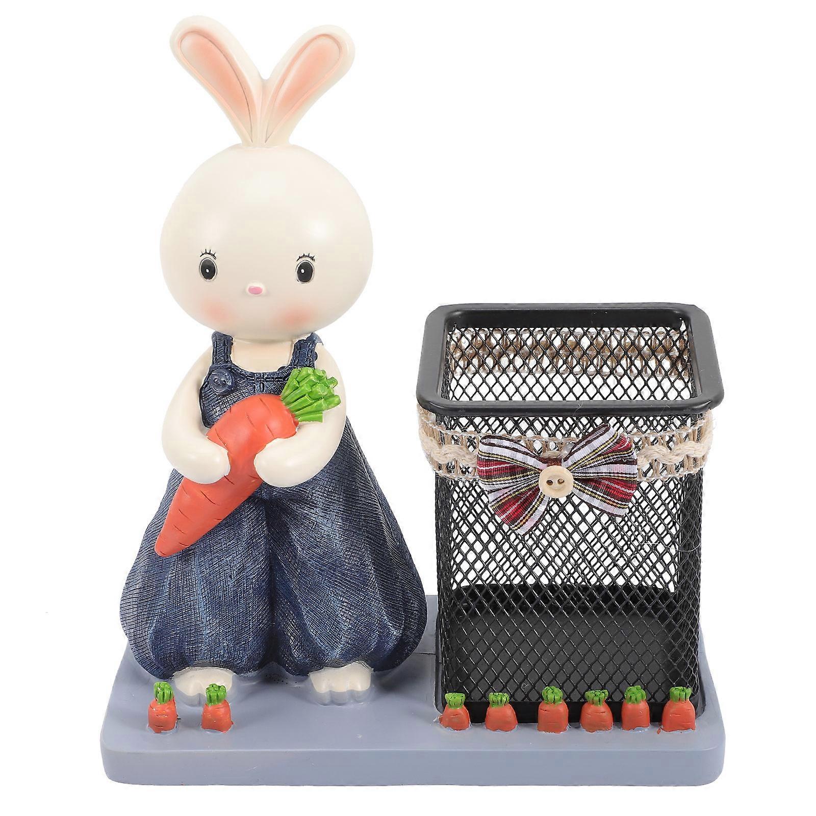 Cute Rabbit Pen Holder Storage Bucket For Study Room Decoration In Multi Colors With Pen Storage Function 1Pcs