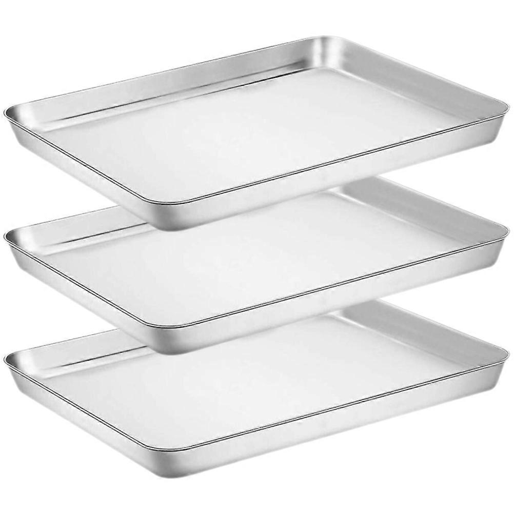 3pcs Rectangular Stainless Steel Baking Tray Oven Pan for Food Serving, BBQ, Picnics – Lightweight, Rustproof, Easy to Clean