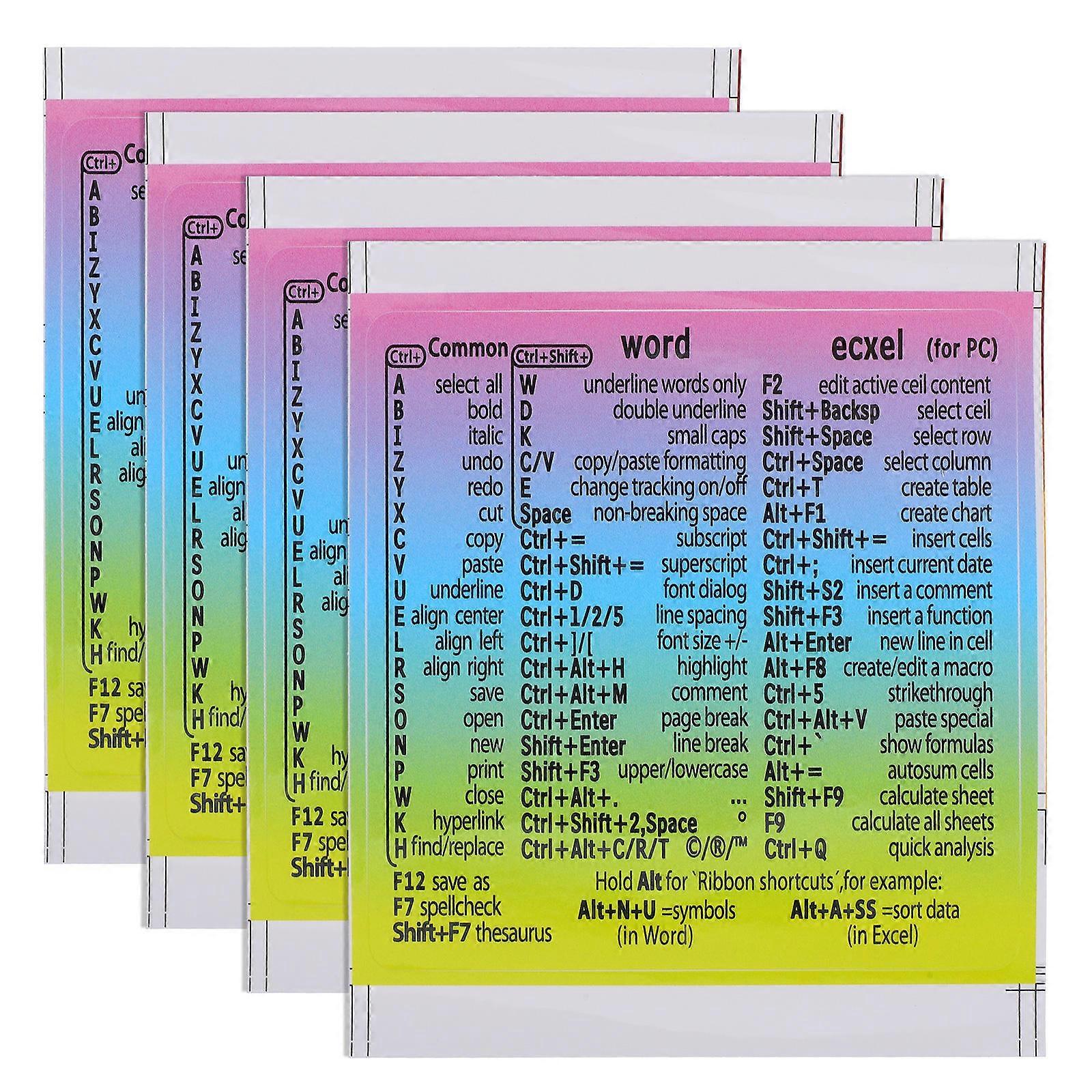 Self Adhesive Laptop Shortcut Decals For Beginners In Study With Rectangular Design 4 Sheets